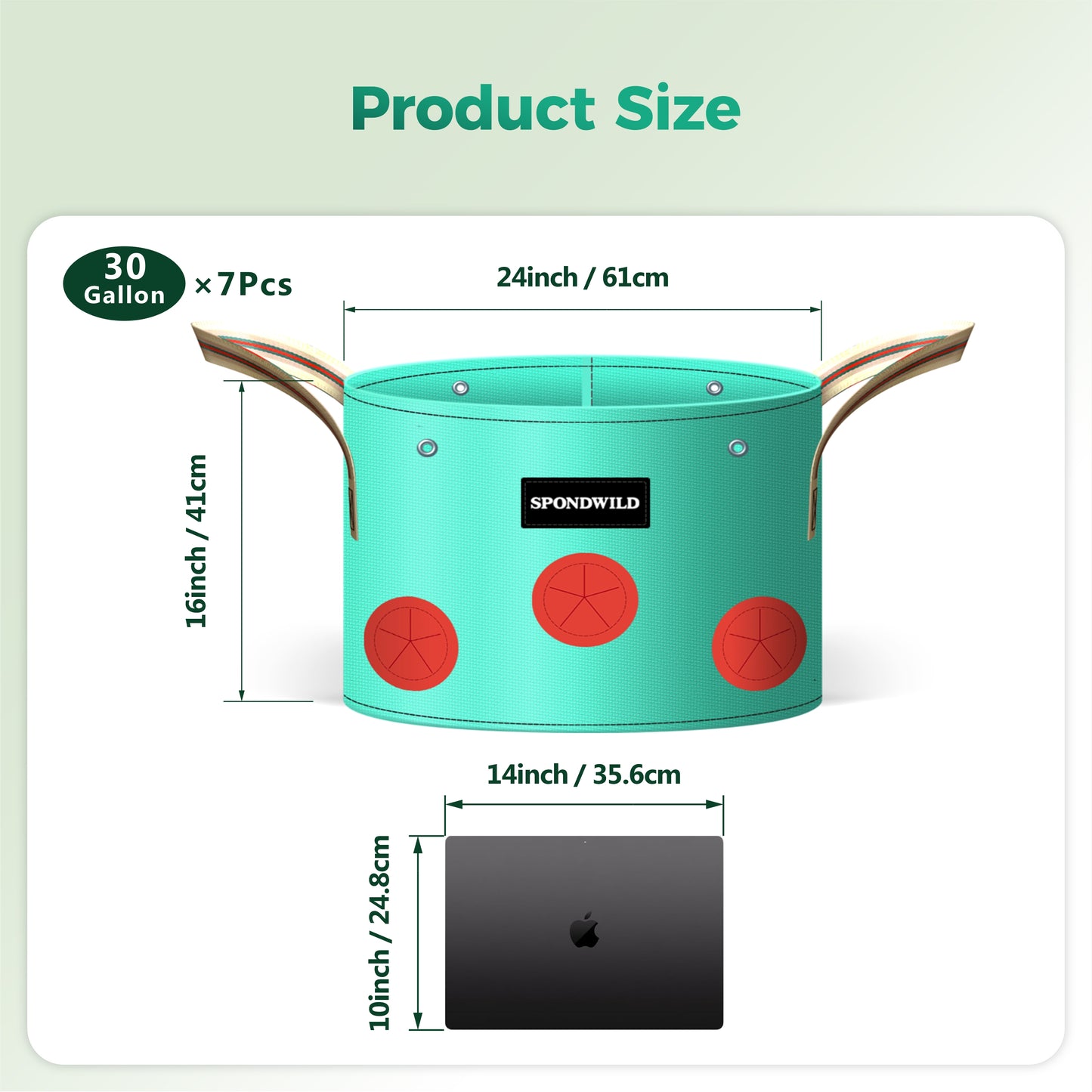 SPONDWILD 7 Pack Grow Bags Heavy Duty 180G Thickened PE Plant Pots with 8 Breathable Holes