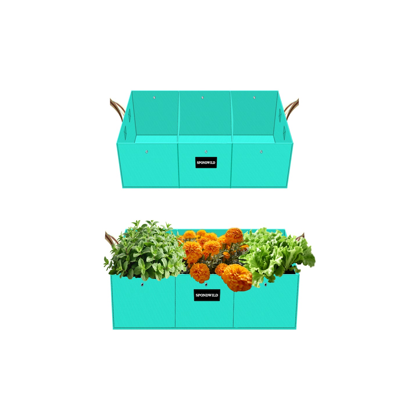 SPONDWILD Rectangle Grow Bags - 2 Pcs 3 Compartment Pots Compatible Potato Planter, PE Rectangle Planter for Growing Fruit and Vegetables, Green
