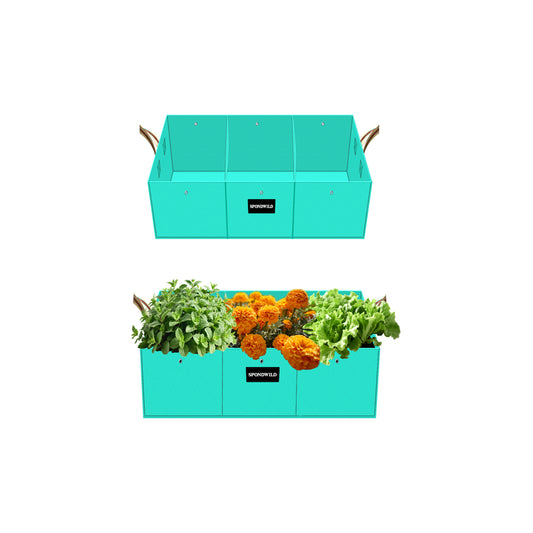 SPONDWILD Rectangle Grow Bags - 2 Pcs 3 Compartment Pots Compatible Potato Planter, PE Rectangle Planter for Growing Fruit and Vegetables, Green