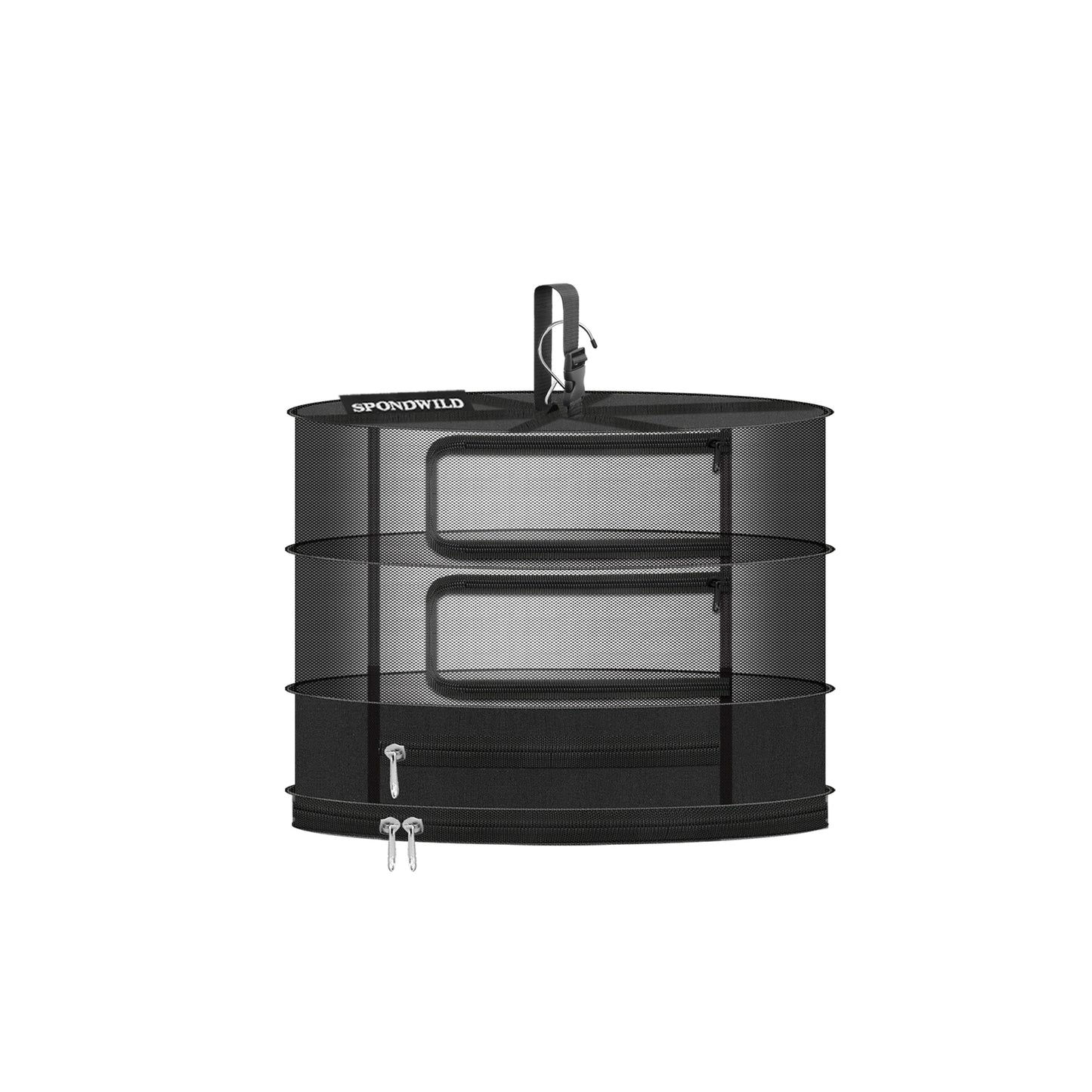 Herb Drying Hanging Mesh Rack - 1ft Diameter (D12xH21 inch) 3 Layer, Foldable Plant Drying Net with U-Shaped Zipper & Storage Pouch for Herbs, Plants, Flowers, Fruits, Food