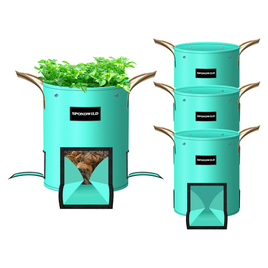 SPONDWILD 4 Pack Potato Grow Bags,PE Garden Planter Bag with Breathable Screen Window Reinforced Handles for Potatoes Tomatoes Carrots Onions