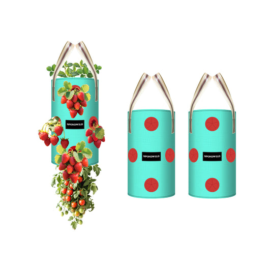 SPONDWILD 3 Pack Hanging Strawberry Planter Bags, Hanging Grow Bags with Bottom Planting Hole, Thickened PE Strawberry Pot for Vegetables Herbs Tomatoes