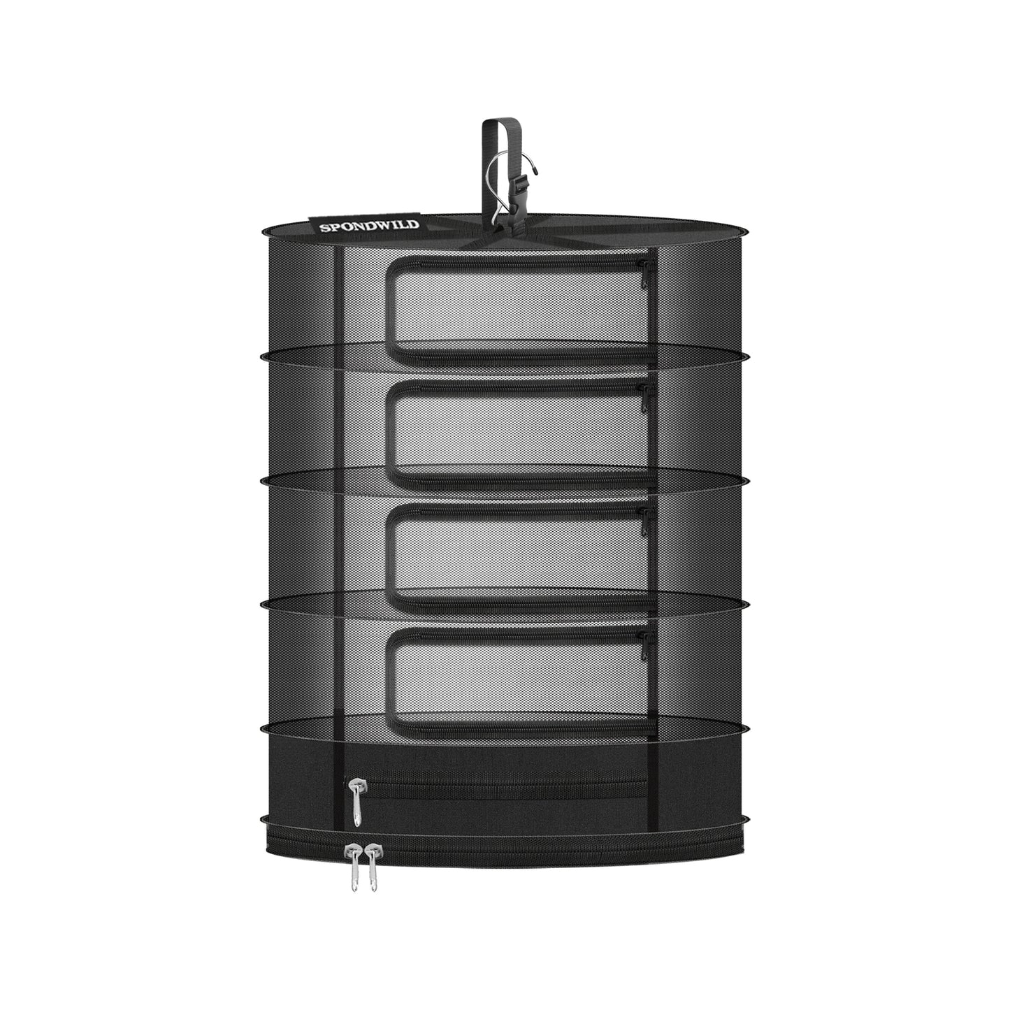 SPONDWILD Herb Drying Rack Hanging Mesh, Medium 5 Layer Plant Drying Rack with Door Type Zipper & Closed Storage Compartment for Folding Basket Dryer Fitting in Grow Tents, Garden Outdoor