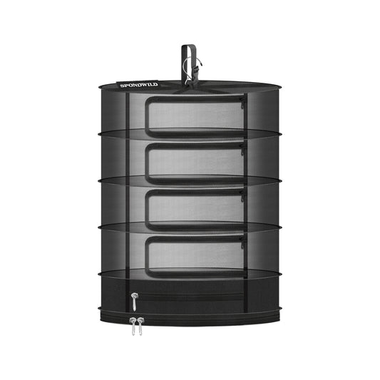 SPONDWILD Herb Drying Rack Hanging Mesh, Medium 5 Layer Plant Drying Rack with Door Type Zipper & Closed Storage Compartment for Folding Basket Dryer Fitting in Grow Tents, Garden Outdoor