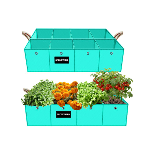 SPONDWILD 2 Pcs PE Rectangle Plant Grow Bags, Large Garden Grow Bag Outdoor 8 Grids Planter Box Planting Container for Growing Tomatoes Potatoes Plants Flowers, Green