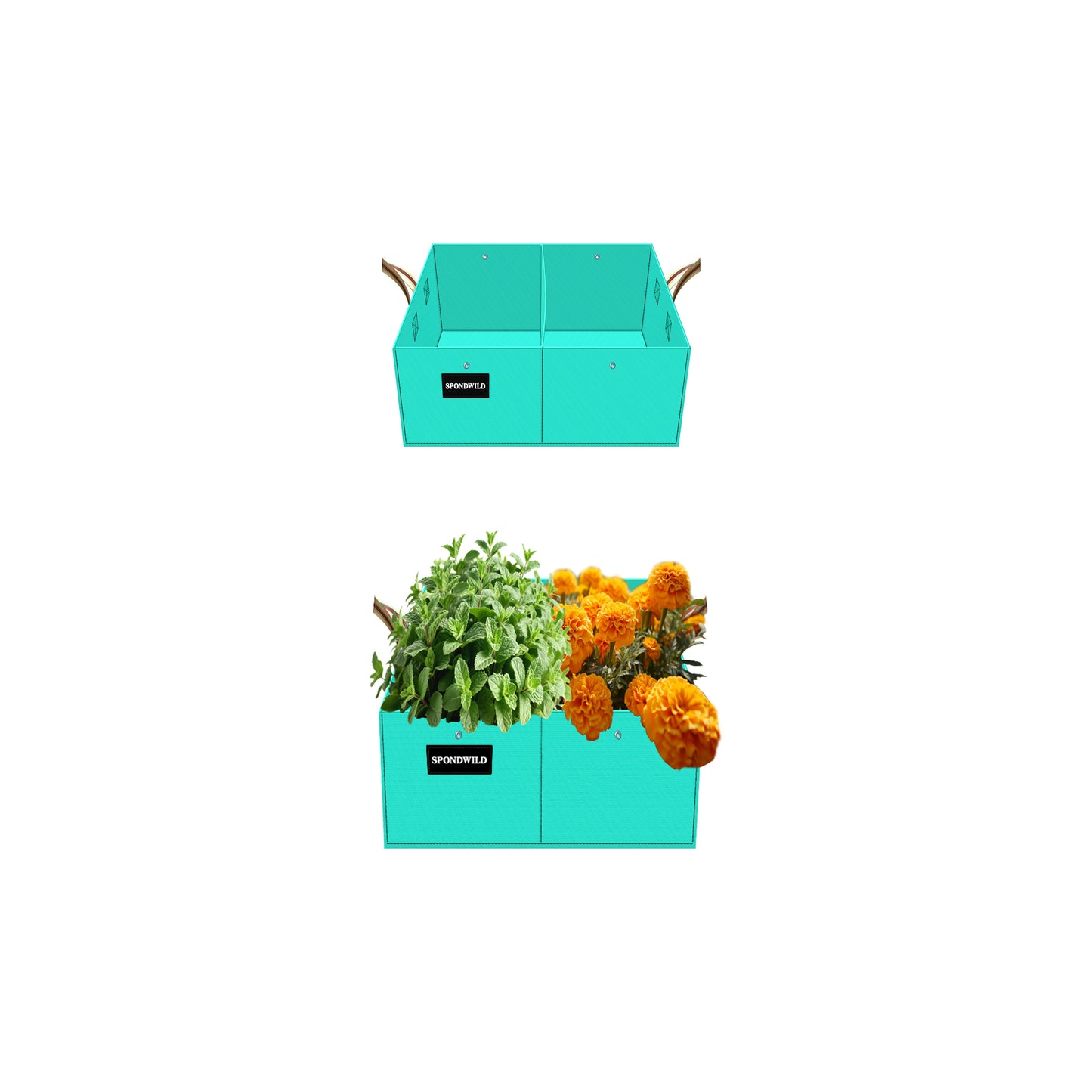 SPONDWILD 2 Pcs 2 Compartment Rectangle Grow Bags for Growing Herbs, Reusable Rectangle Garden Planter, PE Pots for Vegetables, Flowers and Fruits (Green)