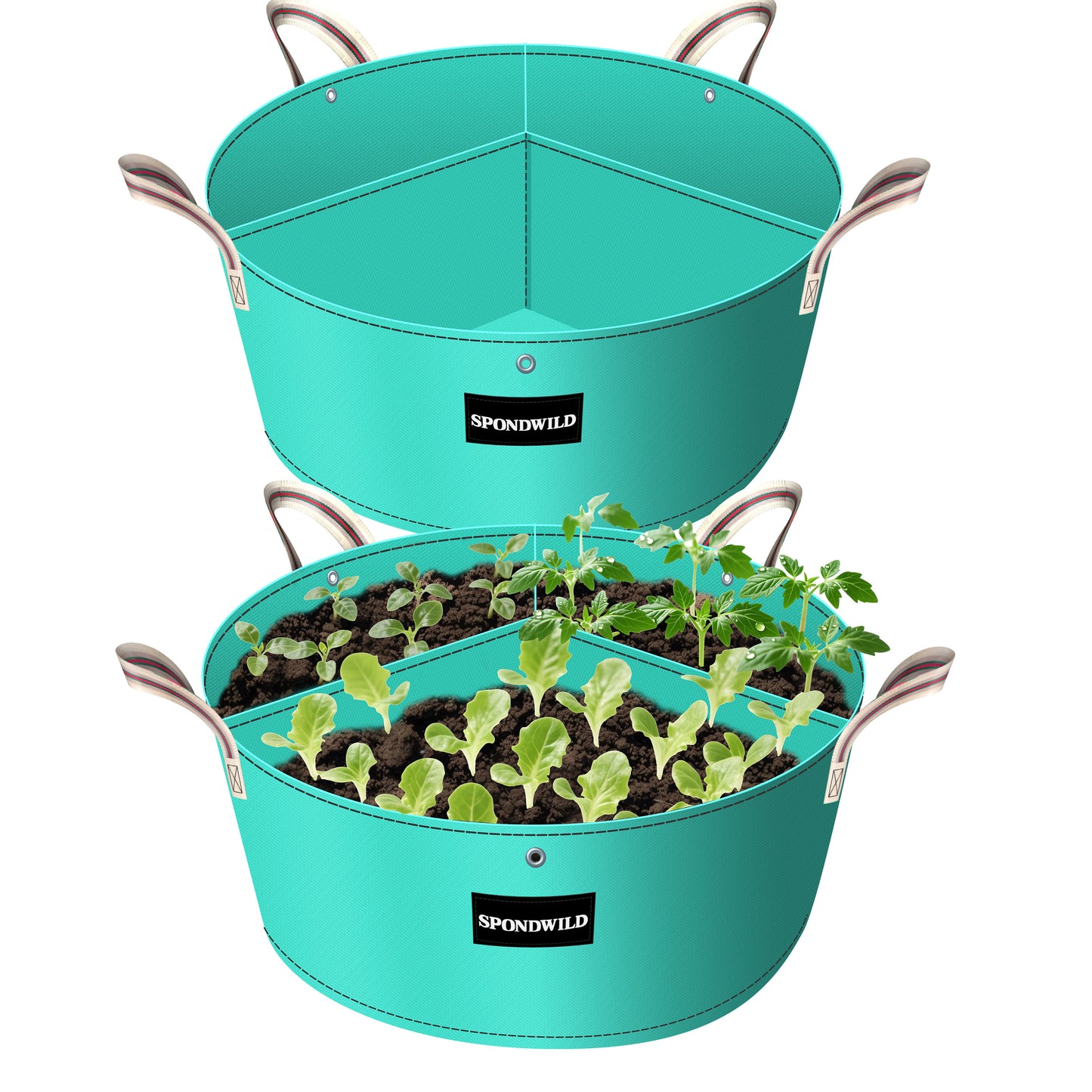 SPONDWILD 2 Pack 3 Compartment Potato Grow Bag,Vegetable Growing BagThickened PE Garden Pots with Drainage Holes Branch-Binding Holes, Reusable Plant Bag for Vegetables、Flowers
