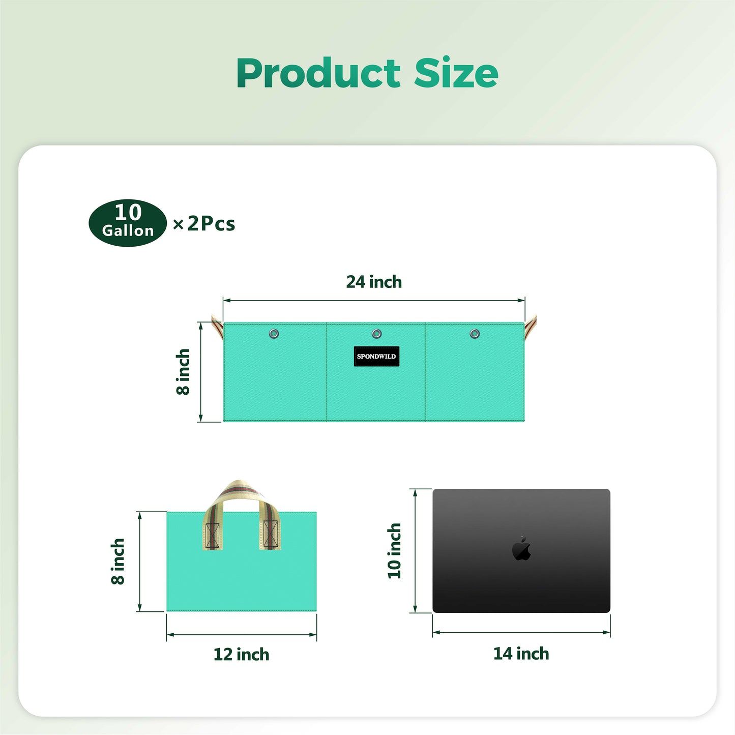 SPONDWILD Rectangle Grow Bags - 2 Pcs 3 Compartment Pots Compatible Potato Planter, PE Rectangle Planter for Growing Fruit and Vegetables, Green