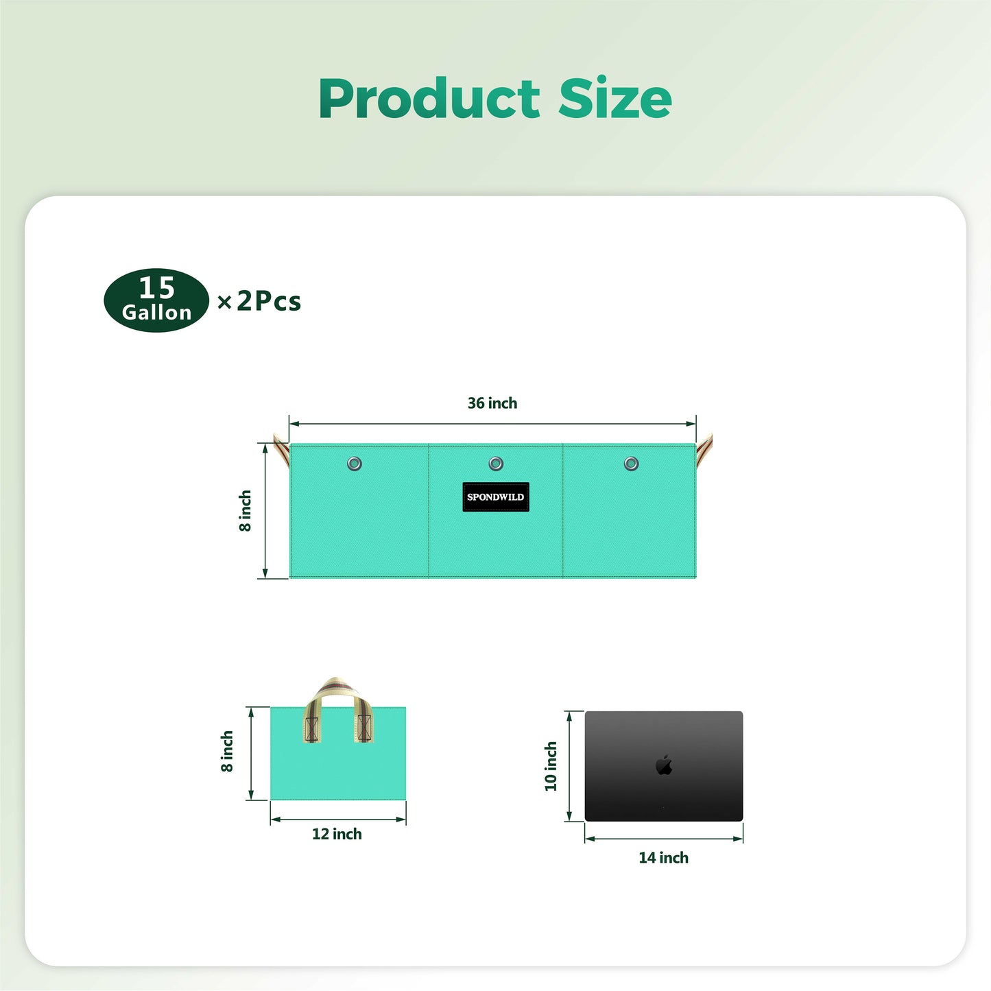 SPONDWILD Rectangle Grow Bags - 2 Pcs 3 Compartment Pots Compatible Potato Planter, PE Rectangle Planter for Growing Fruit and Vegetables, Green