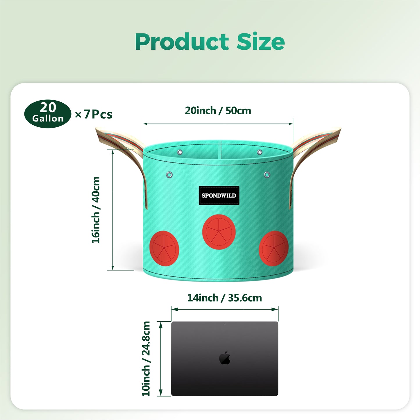 SPONDWILD 7 Pack Grow Bags Heavy Duty 180G Thickened PE Plant Pots with 8 Breathable Holes