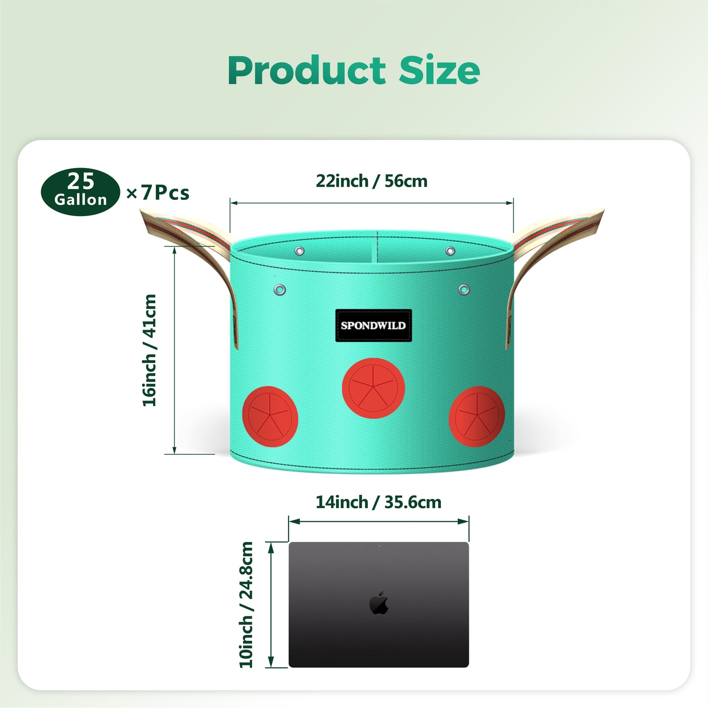 SPONDWILD 7 Pack Grow Bags Heavy Duty 180G Thickened PE Plant Pots with 8 Breathable Holes