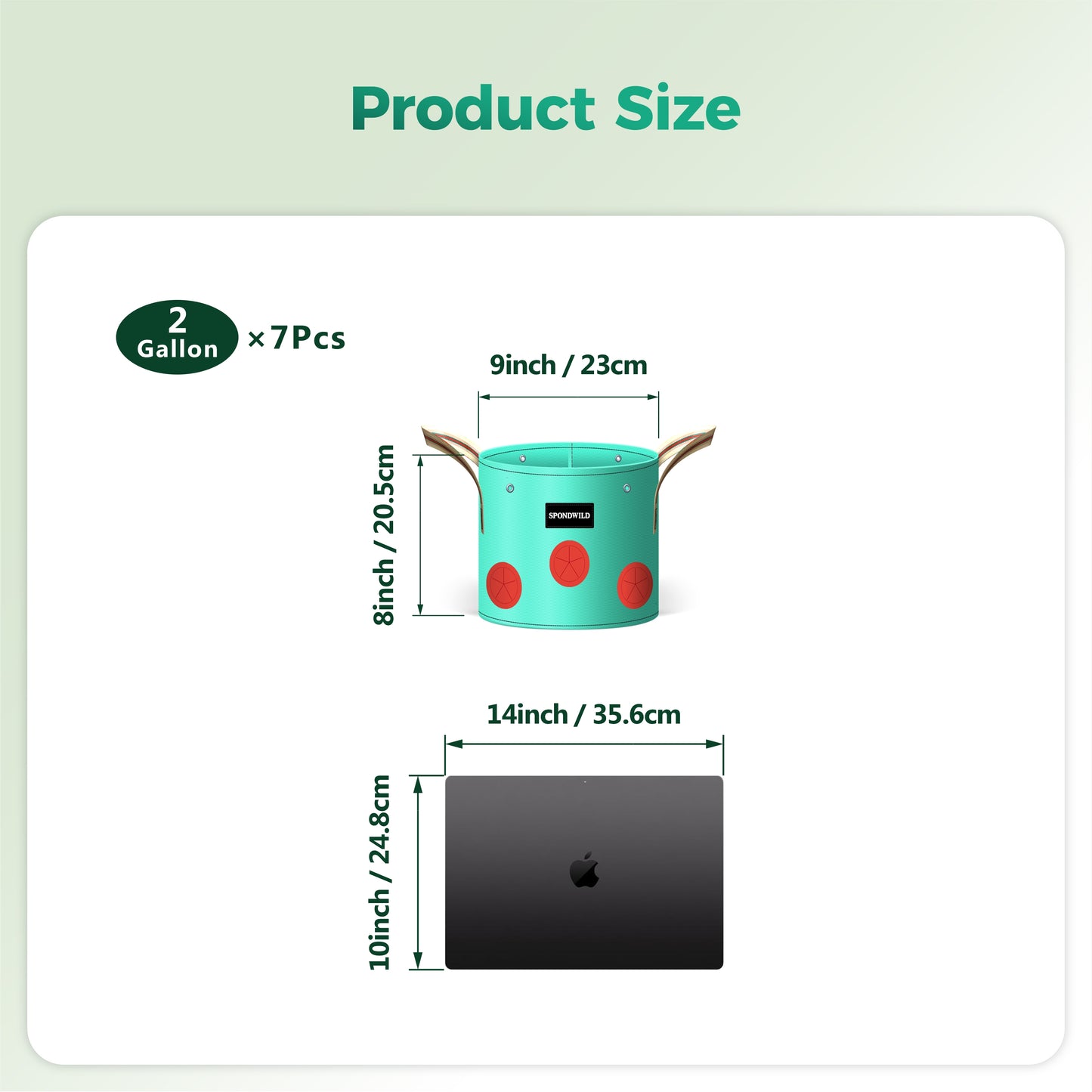 SPONDWILD 7 Pack Grow Bags Heavy Duty 180G Thickened PE Plant Pots with 8 Breathable Holes