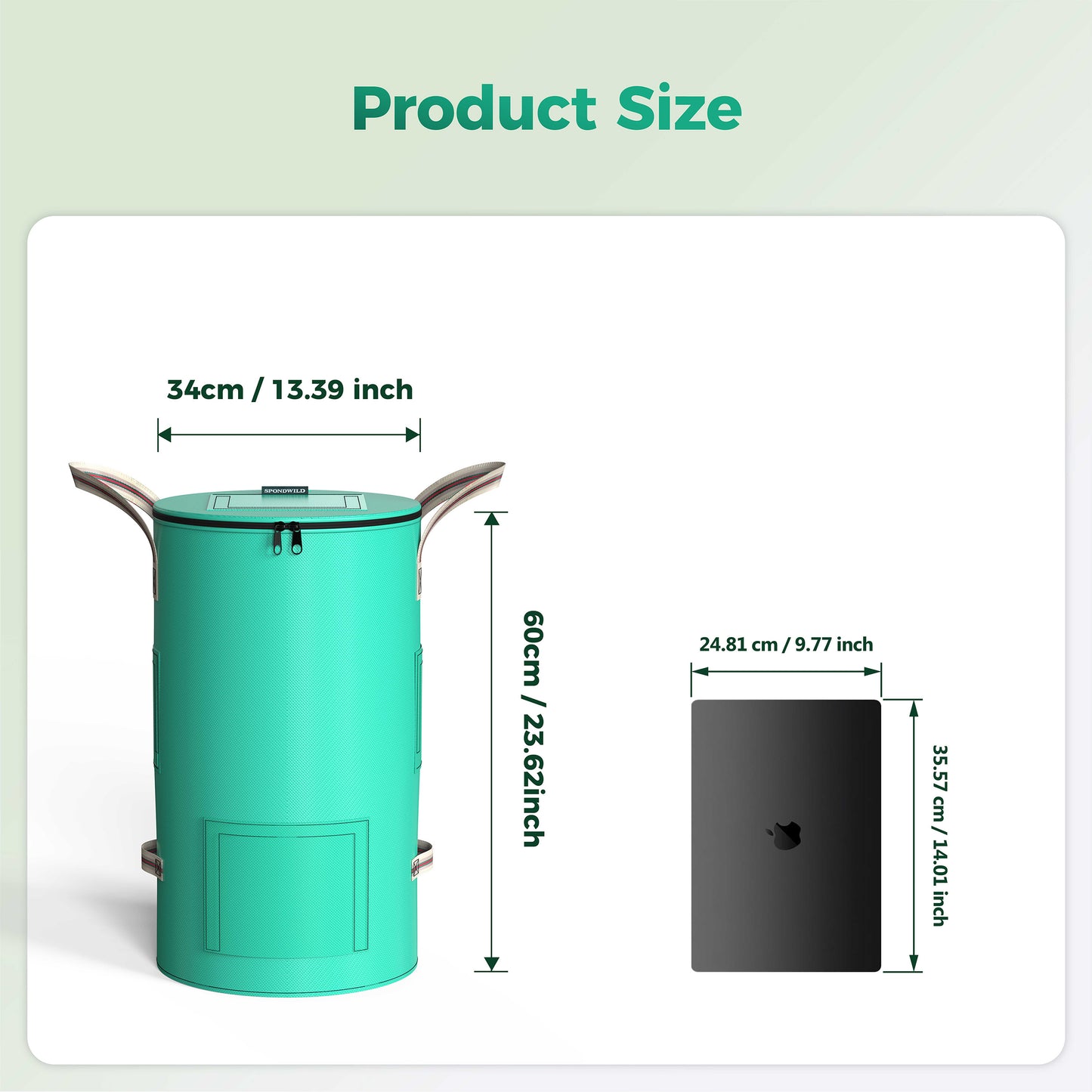 SPONDWILD 14 gallon Reusable Garden Yard Waste Bag – Breathable Thickened Reusable Lawn Bag, with 4 Handles for Easy Moving & Foldable Design, for Leaf & Miscellaneous Debris Collection(Green)
