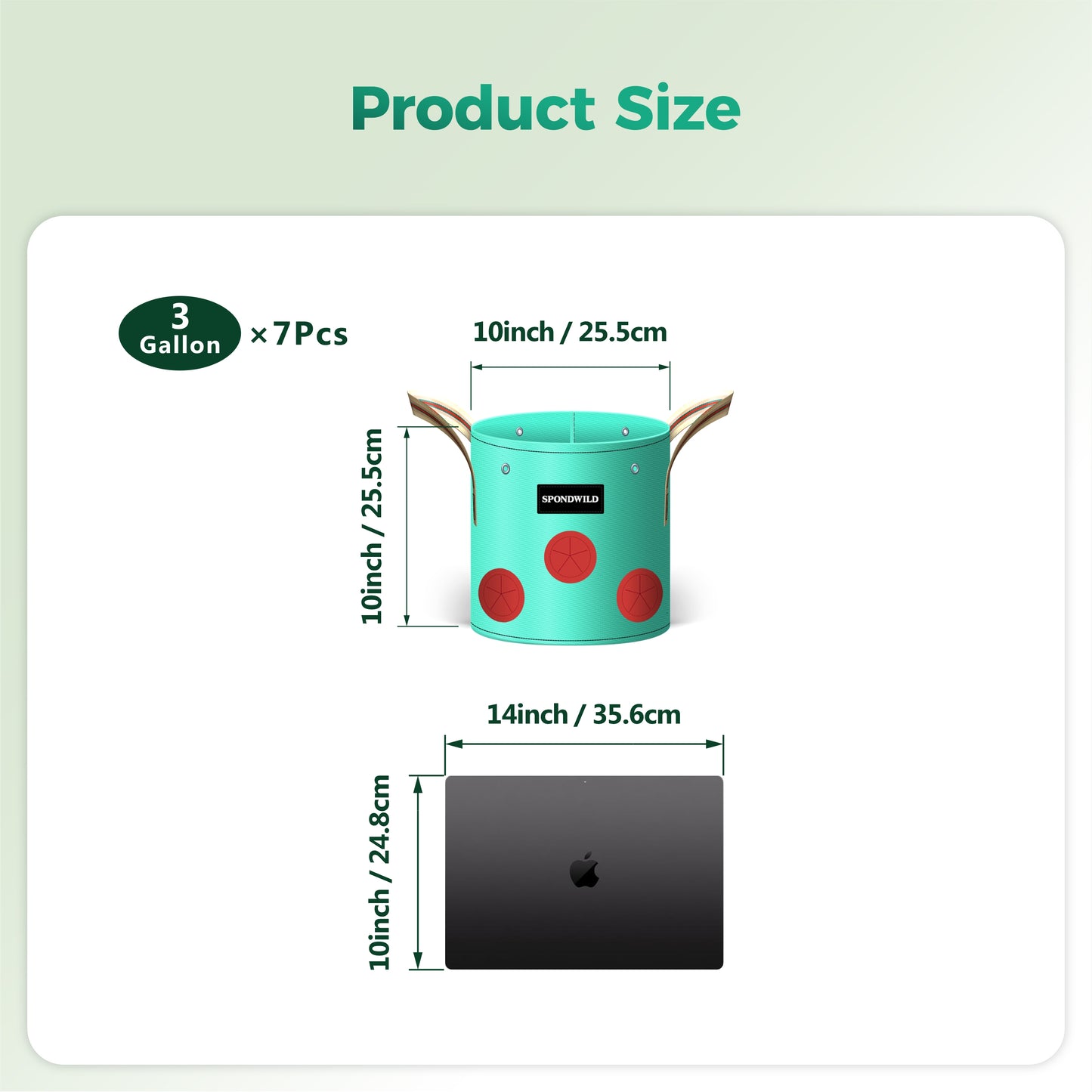 SPONDWILD 7 Pack Grow Bags Heavy Duty 180G Thickened PE Plant Pots with 8 Breathable Holes