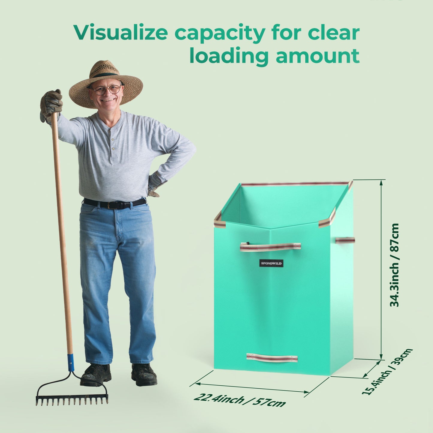 SPONDWILD 40 Gallon Leaf Collector and Reusable Yard Waste Bag Collapsible Portable with Adjustable Handle Garden Lawn Clean Up