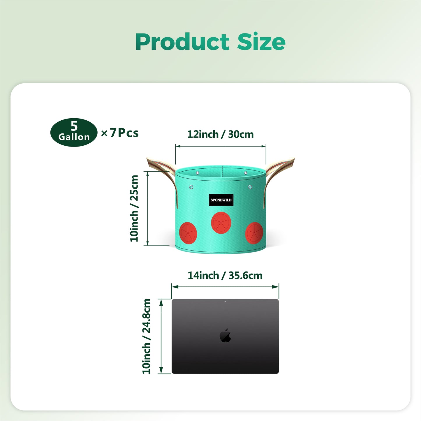 SPONDWILD 7 Pack Grow Bags Heavy Duty 180G Thickened PE Plant Pots with 8 Breathable Holes