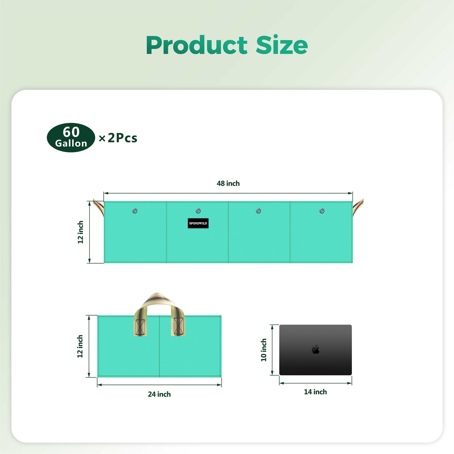 SPONDWILD 2 Pcs PE Rectangle Plant Grow Bags, Large Garden Grow Bag Outdoor 8 Grids Planter Box Planting Container for Growing Tomatoes Potatoes Plants Flowers, Green