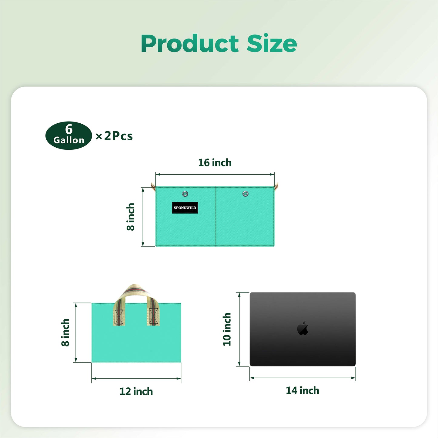 SPONDWILD 2 Pcs 2 Compartment Rectangle Grow Bags for Growing Herbs, Reusable Rectangle Garden Planter, PE Pots for Vegetables, Flowers and Fruits (Green)