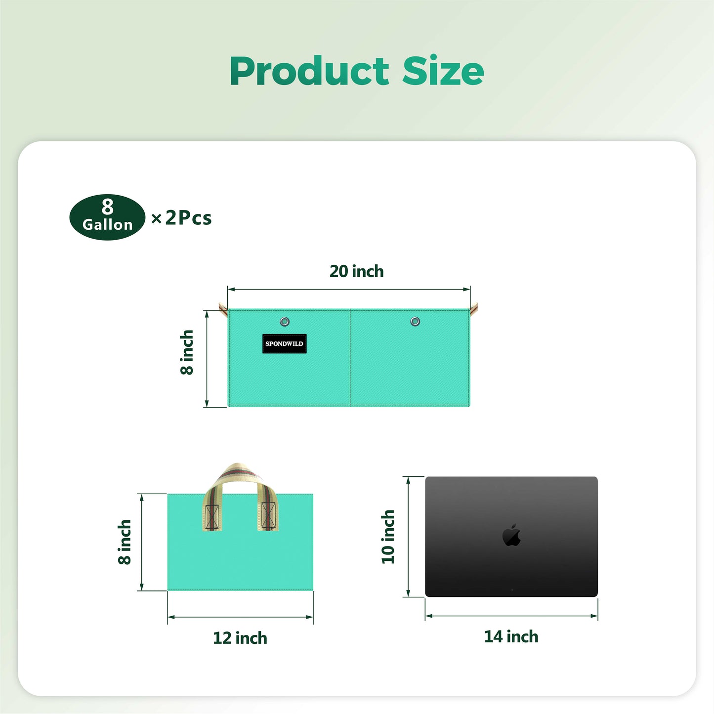 SPONDWILD 2 Pcs 2 Compartment Rectangle Grow Bags for Growing Herbs, Reusable Rectangle Garden Planter, PE Pots for Vegetables, Flowers and Fruits (Green)