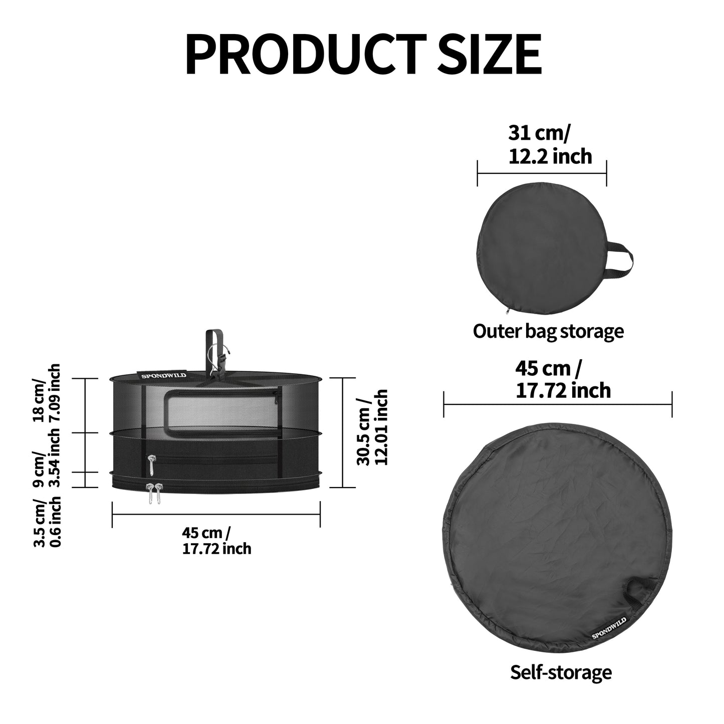 SPONDWILD Herb Drying Rack Hanging Mesh, Medium 2 Layer Plant Drying Rack with Door Type Zipper and Closed Storage Compartment for Folding Basket Dryer Fit in Grow Tents, Garden Outdoor