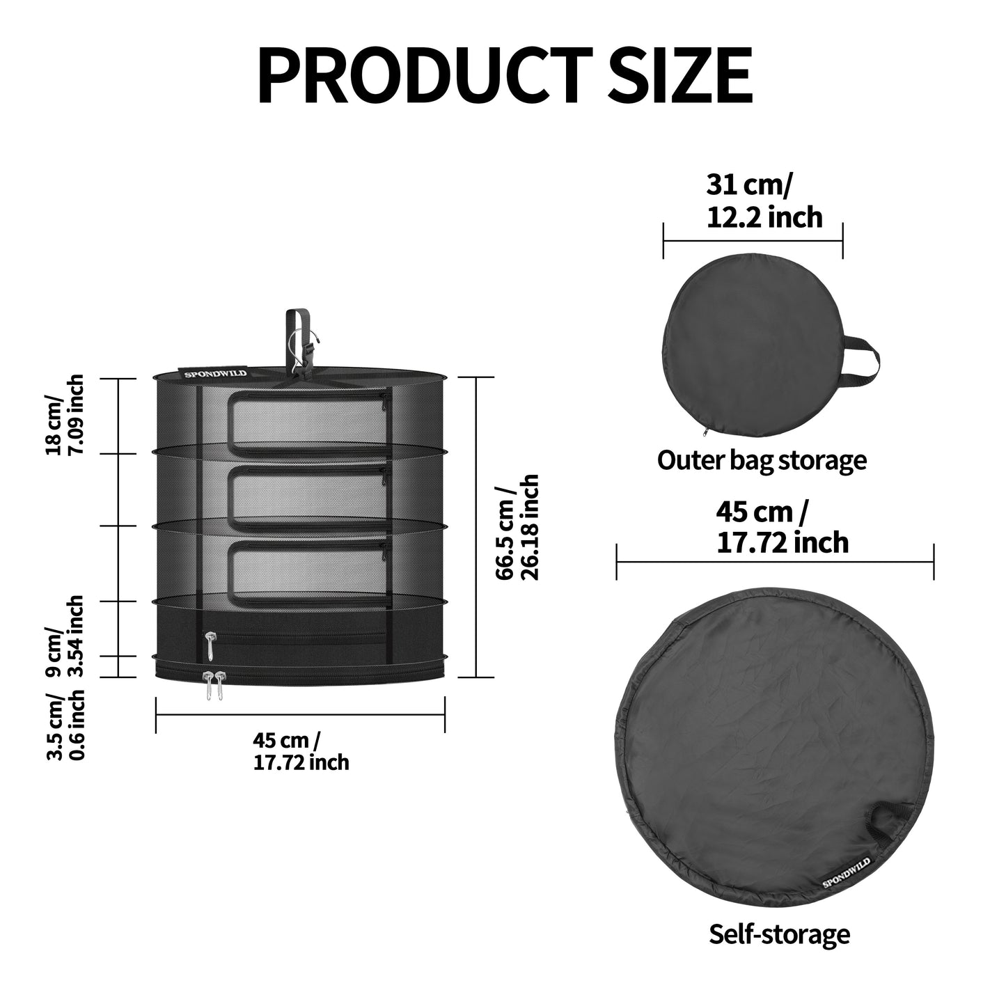SPONDWILD Herb Drying Rack Hanging Mesh, Medium 4 Layer Plant Drying Rack with Door Type Zipper and Closed Storage Compartment for Folding Basket Dryer Fit in Grow Tents, Garden Outdoor