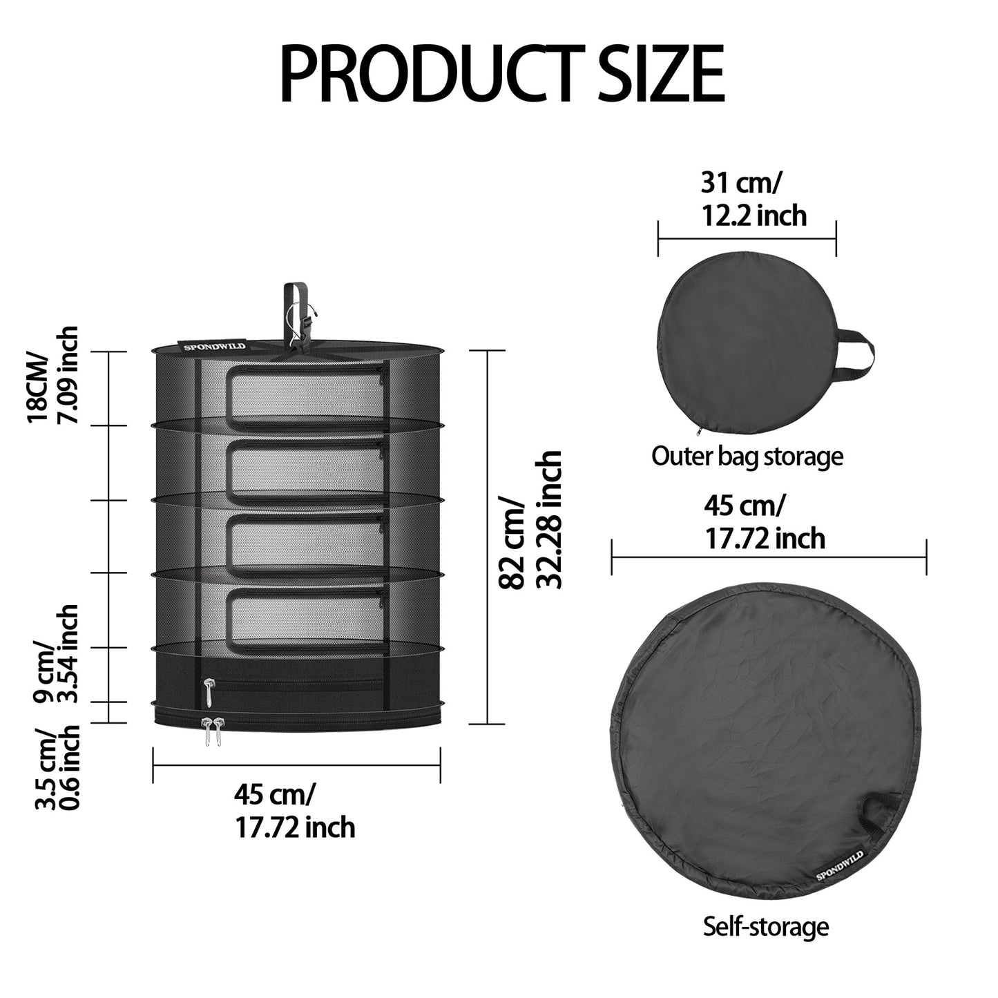 SPONDWILD Herb Drying Rack Hanging Mesh, Medium 5 Layer Plant Drying Rack with Door Type Zipper & Closed Storage Compartment for Folding Basket Dryer Fitting in Grow Tents, Garden Outdoor