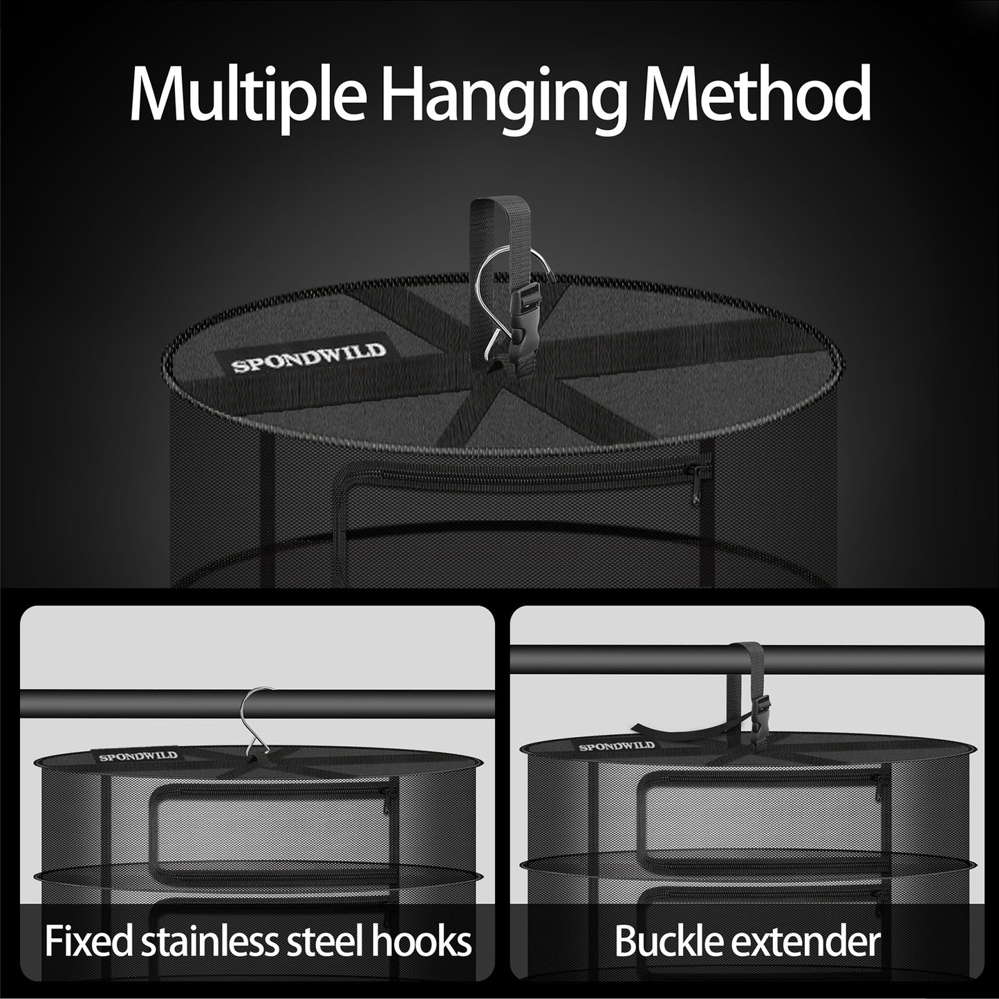 Herb Drying Hanging Mesh Rack - 1ft Diameter (D12xH21 inch) 3 Layer, Foldable Plant Drying Net with U-Shaped Zipper & Storage Pouch for Herbs, Plants, Flowers, Fruits, Food