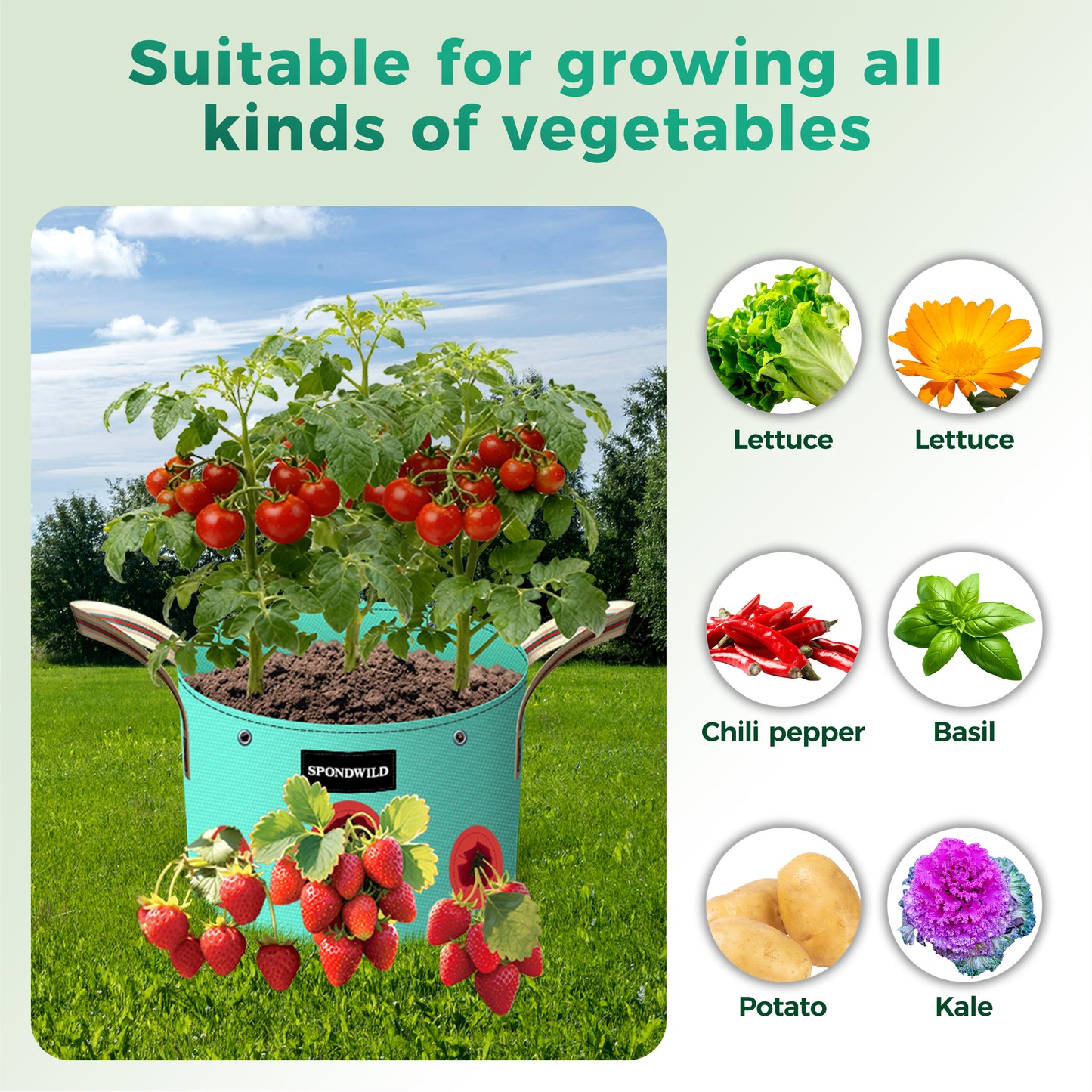 SPONDWILD 7 Pack Grow Bags Heavy Duty 180G Thickened PE Plant Pots with 8 Breathable Holes