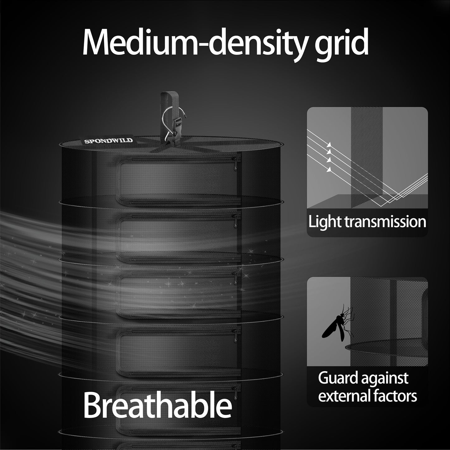 Herb Drying Hanging Mesh Rack - 1ft Diameter (D12xH21 inch) 3 Layer, Foldable Plant Drying Net with U-Shaped Zipper & Storage Pouch for Herbs, Plants, Flowers, Fruits, Food
