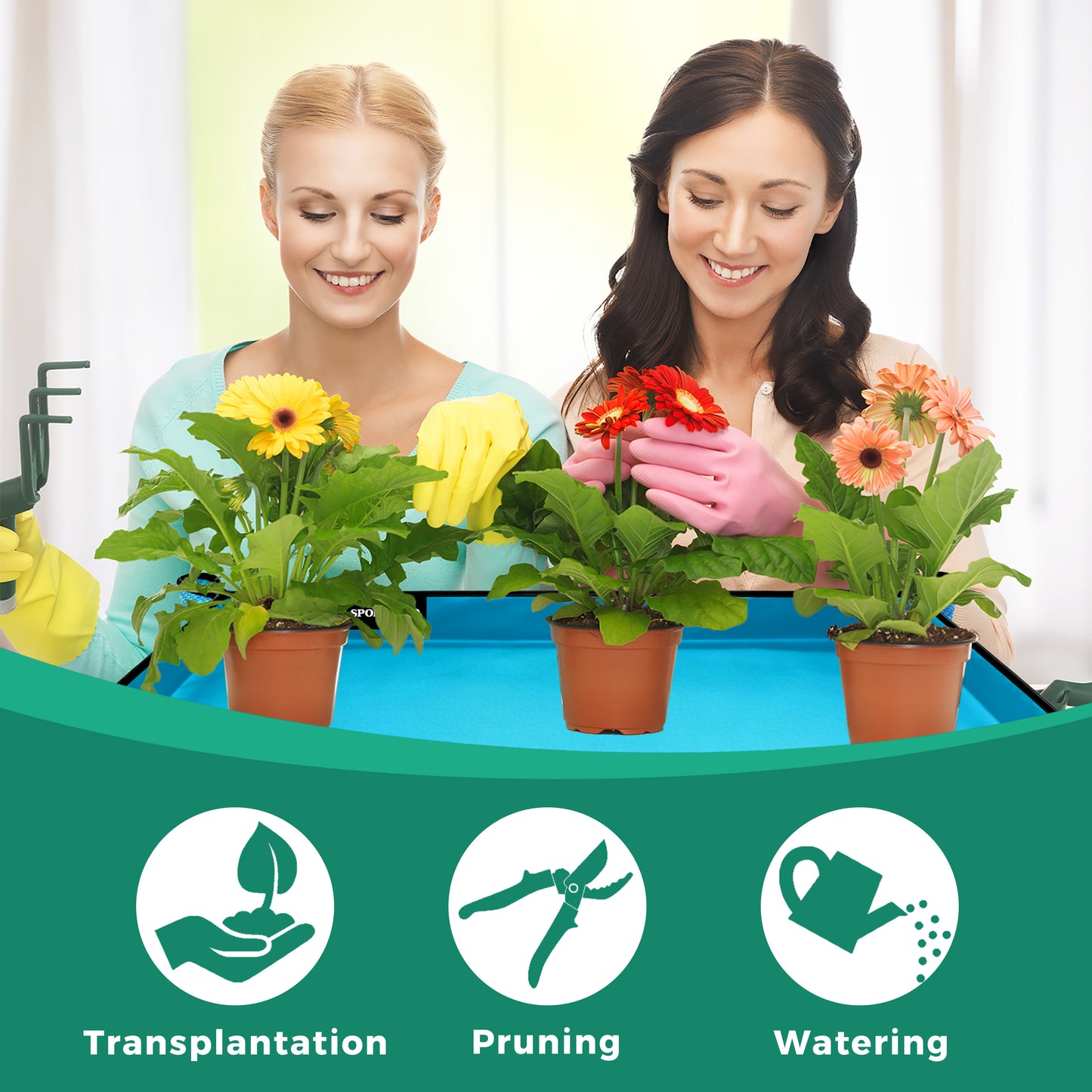 SPONDWILD Large Plant Transplanting Mat - PVC-Blue Thickened Waterproof Potting Mat, Succulent Gardening Mat, Portable Repotting Mat for Mess Control