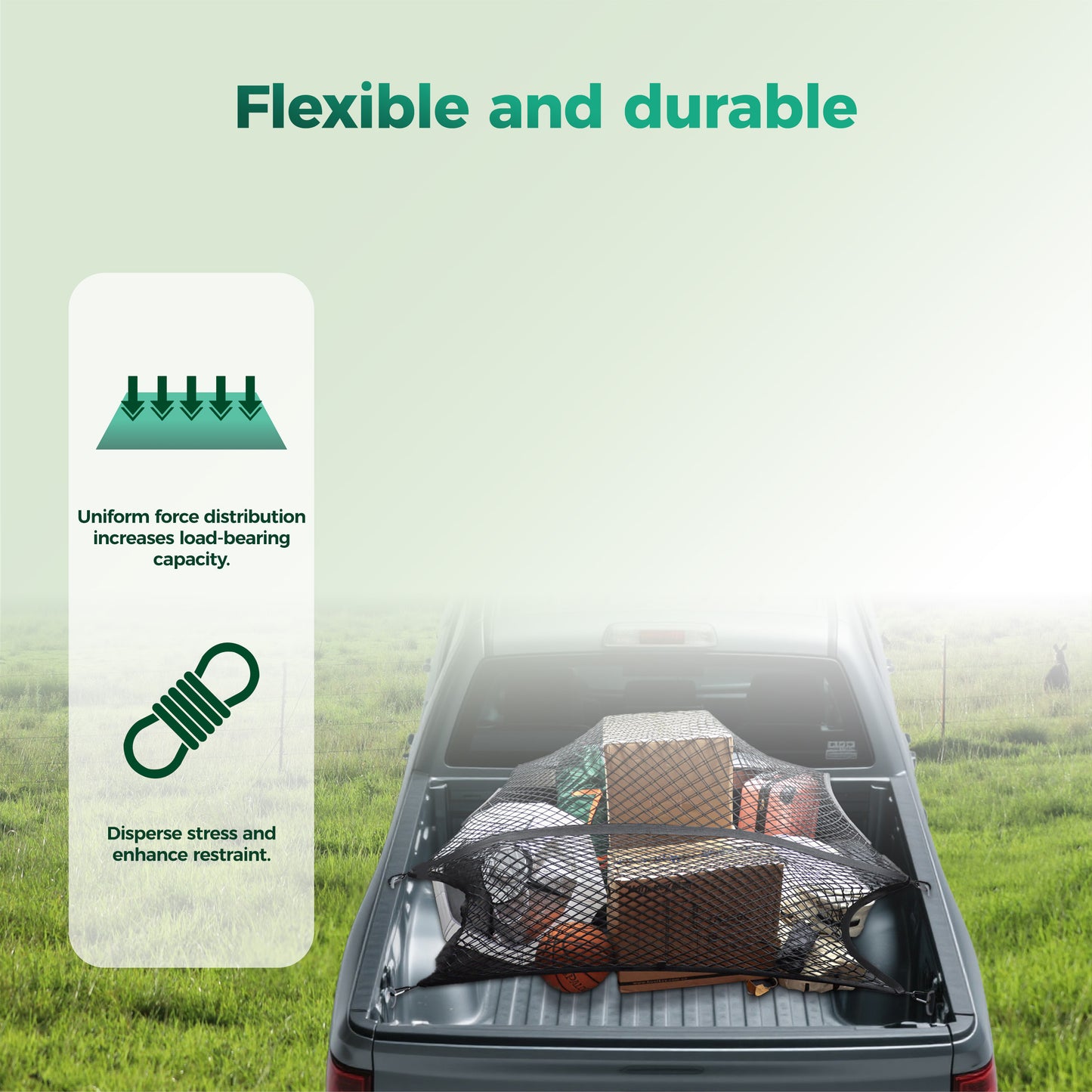 SPONDWILD 4'x4' Stretchable Cargo Net with Hooks - Adjustable Elastic Trunk and Truck Bed Storage Organizer for Cars and Trucks, Ideal for Securing Light Loads, Easy to Install