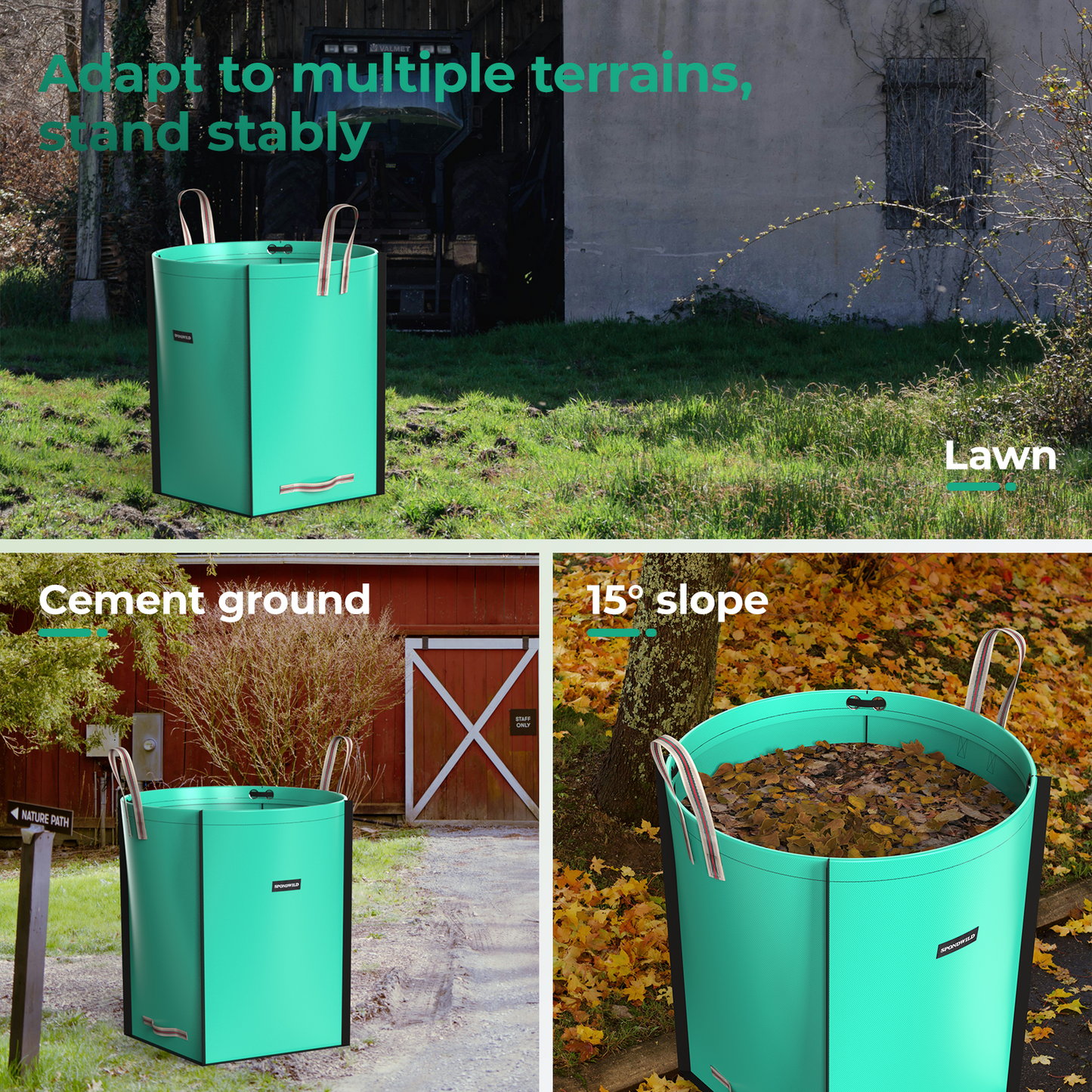 SPONDWILD Reusable Yard Waste Bag - Durable PE Standable Lawn Leaf Bag with 4 Reinforced Handles, Collapsible Portable Garden Container for Leaves, Yard Waste, Garden Debris (Green)