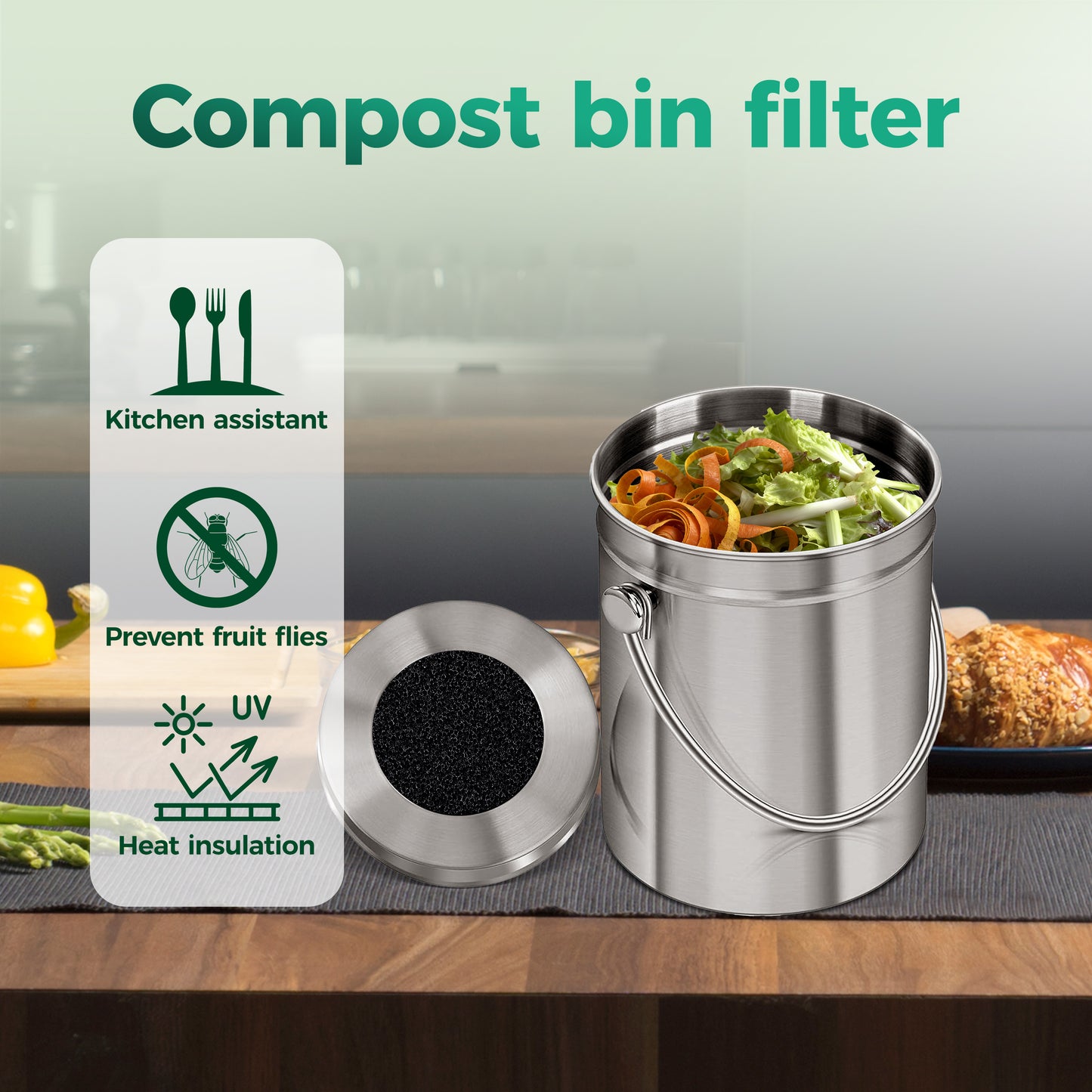 SPONDWILD Polyurethane Activated Charcoal Filters -7 Pack Strong Odor Control Replacements for Kitchen and Countertop Compost Buckets/Bins