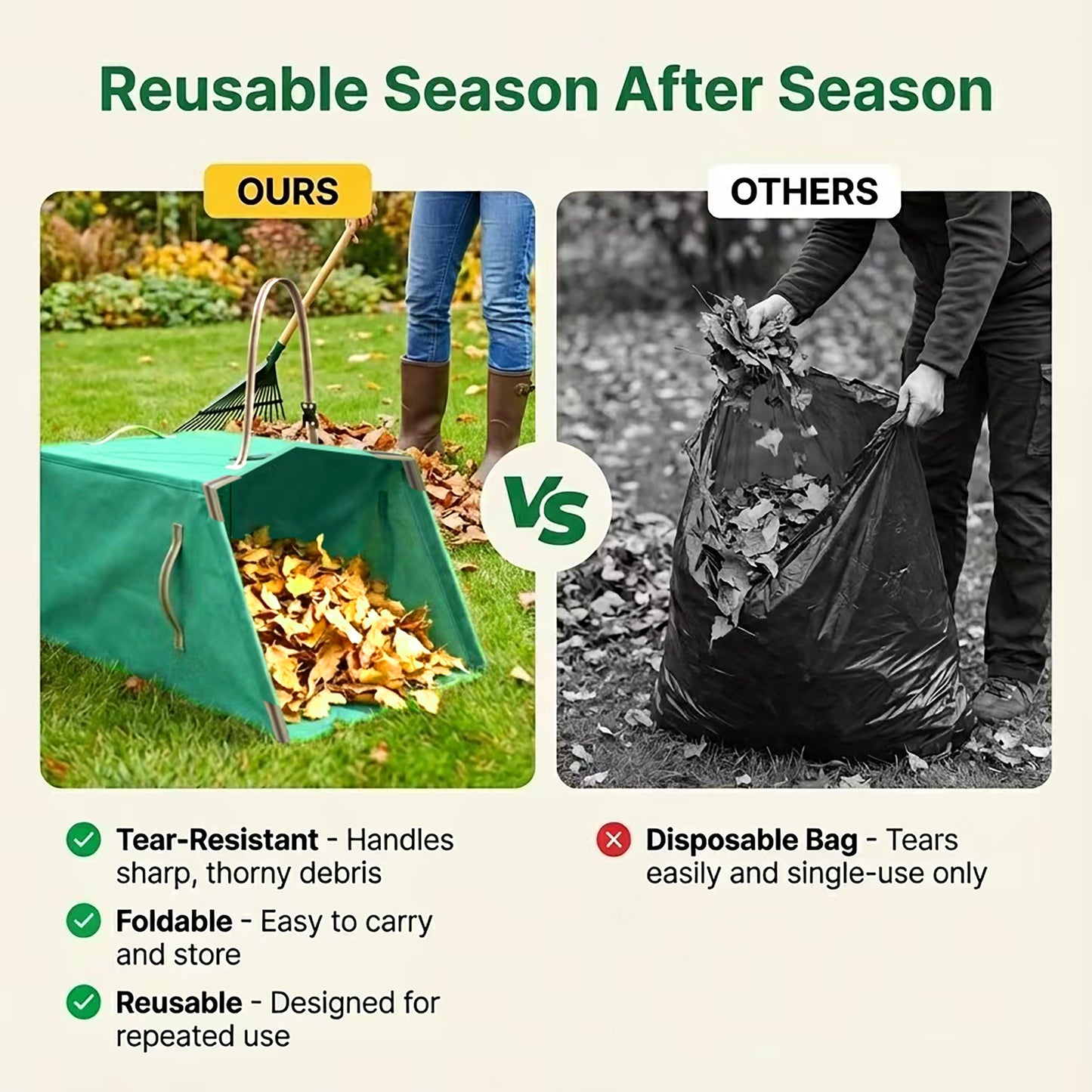 SPONDWILD 50 Gallon Leaf Collector and Reusable Yard Waste Bag Collapsible Portable with Adjustable Handle Garden Lawn Clean Up
