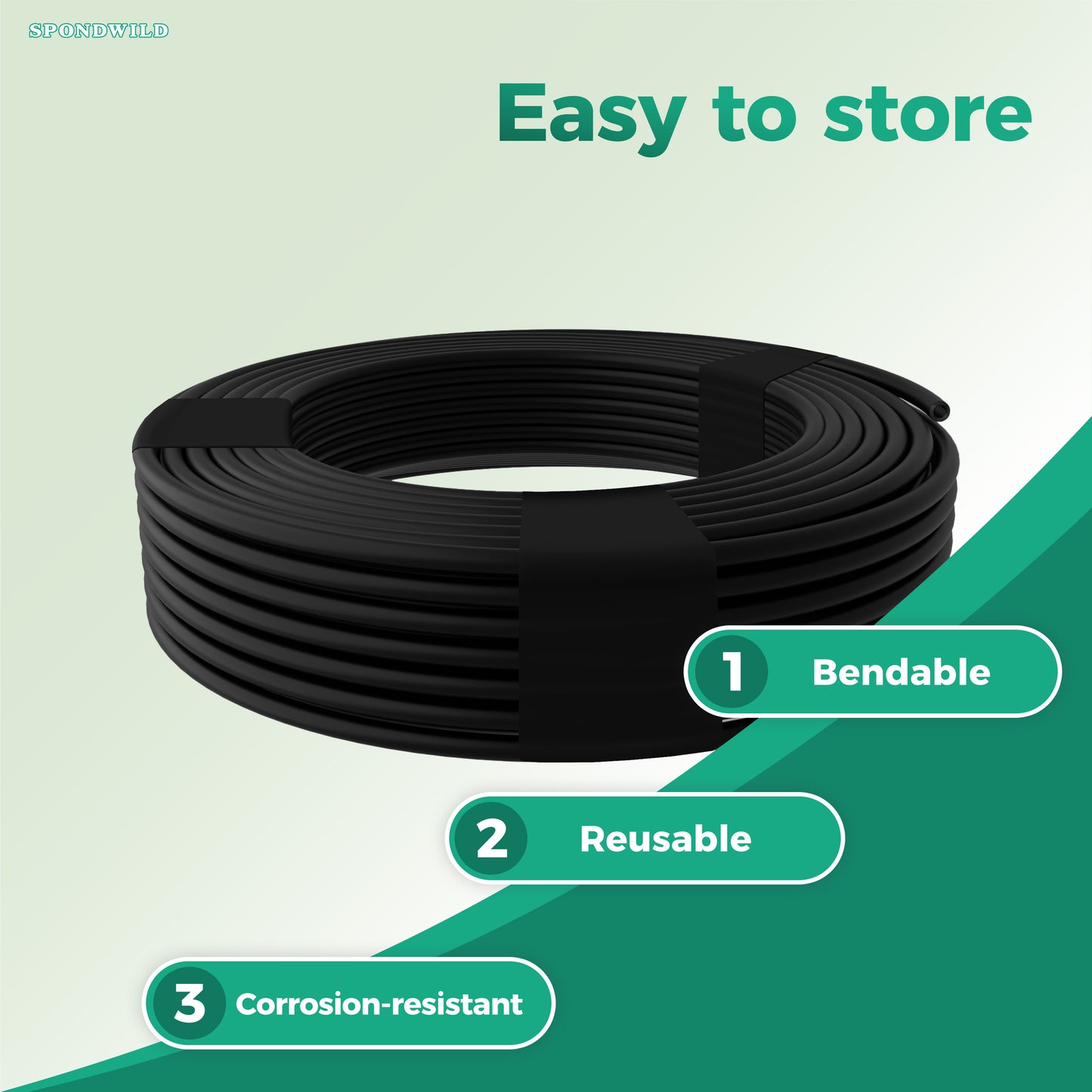 SPONDWILD 50Ft 1/4 Inch Blank Distribution Tubing - UV Protected Flexible Black Drip Hose, Universal for Garden, Potted Plants & Veggie Beds, Fits Standard Drip Components