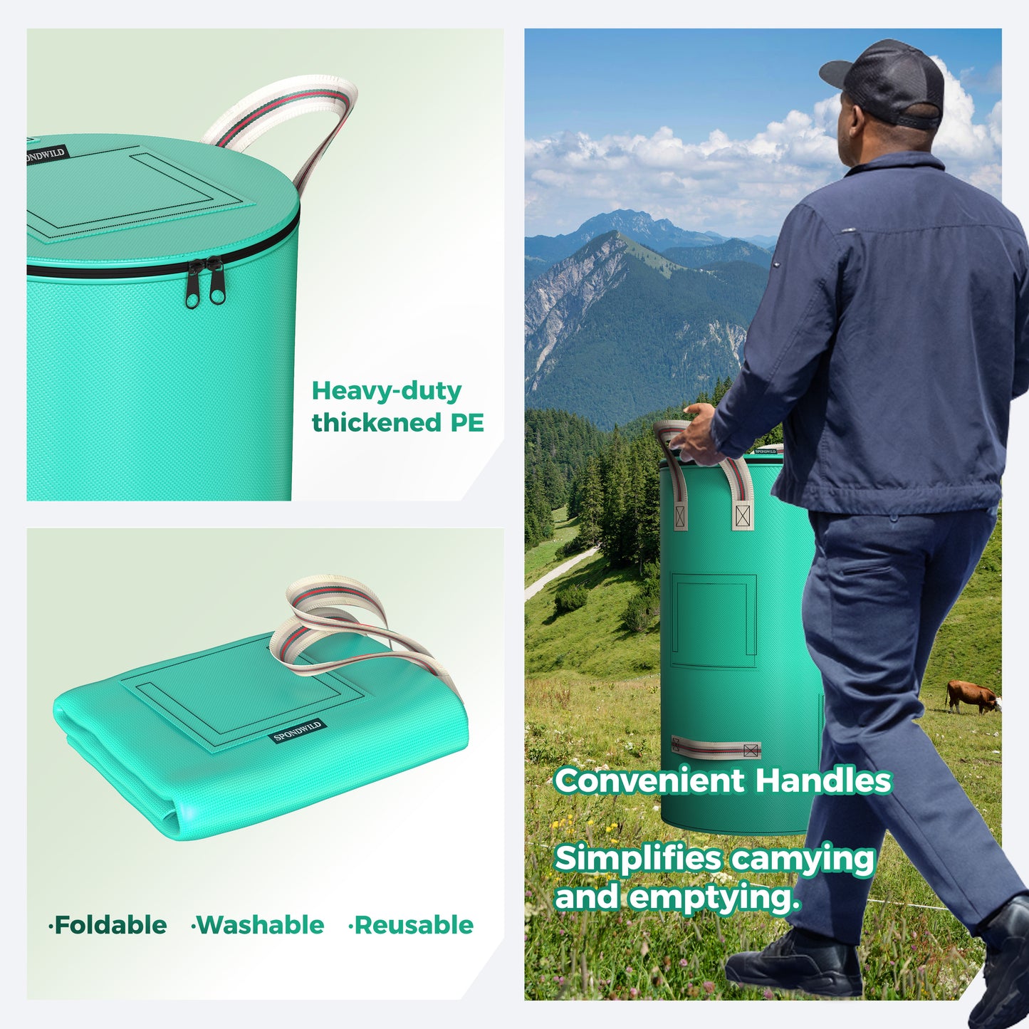 SPONDWILD 32 gallon Reusable Garden Yard Waste Bag – Breathable Thickened Reusable Lawn Bag, with 4 Handles for Easy Moving & Foldable Design, for Leaf & Miscellaneous Debris Collection(Green)