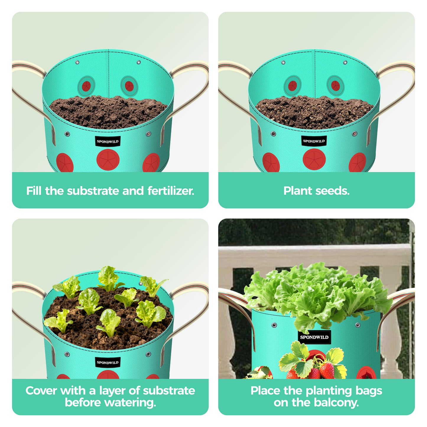 SPONDWILD 7 Pack Grow Bags Heavy Duty 180G Thickened PE Plant Pots with 8 Breathable Holes
