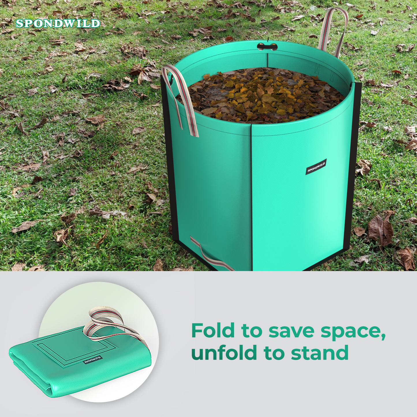 SPONDWILD Reusable Yard Waste Bag - Durable PE Standable Lawn Leaf Bag with 4 Reinforced Handles, Collapsible Portable Garden Container for Leaves, Yard Waste, Garden Debris (Green)