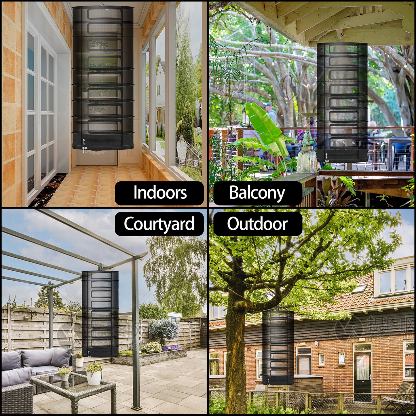 Herb Drying Hanging Mesh Rack - 1ft Diameter (D12xH21 inch) 3 Layer, Foldable Plant Drying Net with U-Shaped Zipper & Storage Pouch for Herbs, Plants, Flowers, Fruits, Food