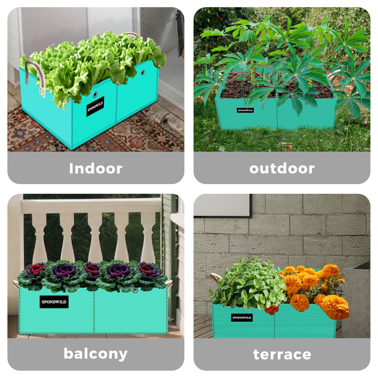 SPONDWILD 2 Pcs PE Rectangle Plant Grow Bags, Large Garden Grow Bag Outdoor 8 Grids Planter Box Planting Container for Growing Tomatoes Potatoes Plants Flowers, Green