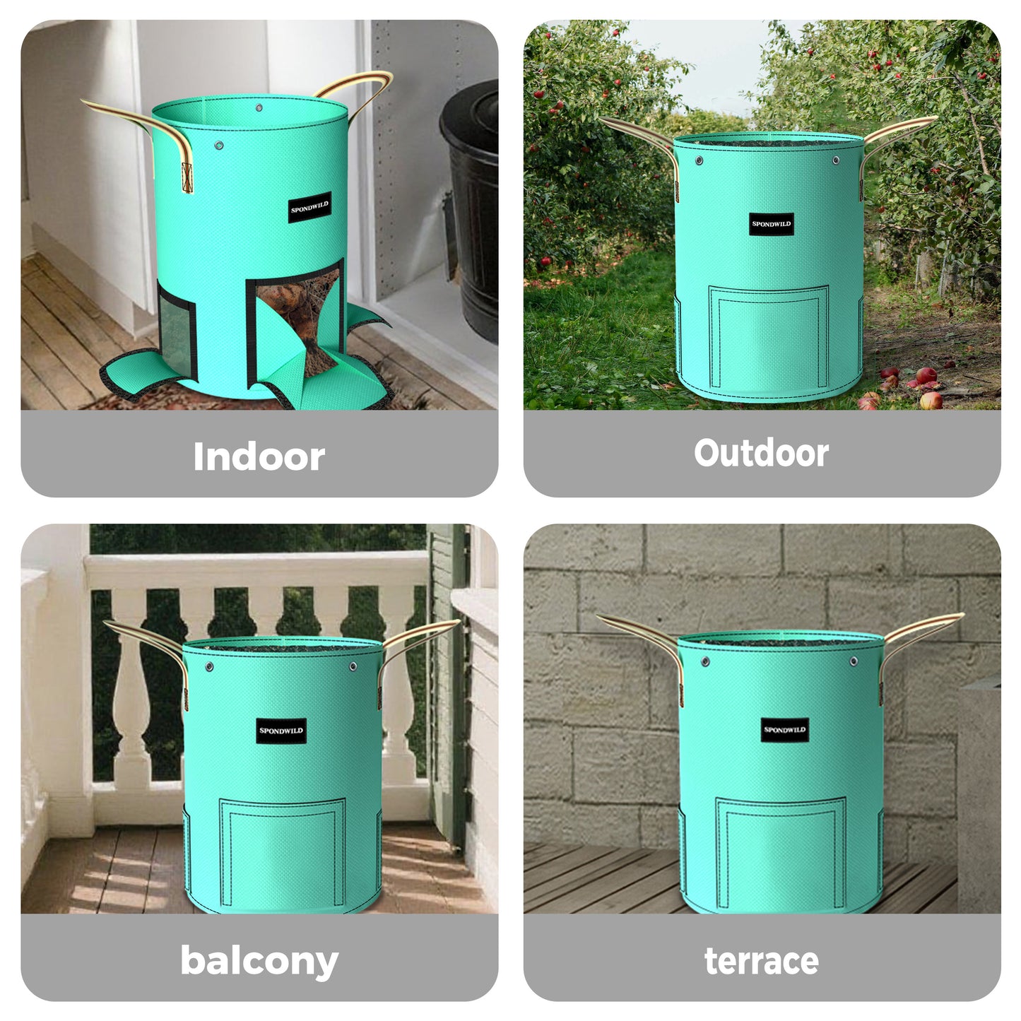 SPONDWILD 4 Pack Potato Grow Bags,PE Garden Planter Bag with Breathable Screen Window Reinforced Handles for Potatoes Tomatoes Carrots Onions