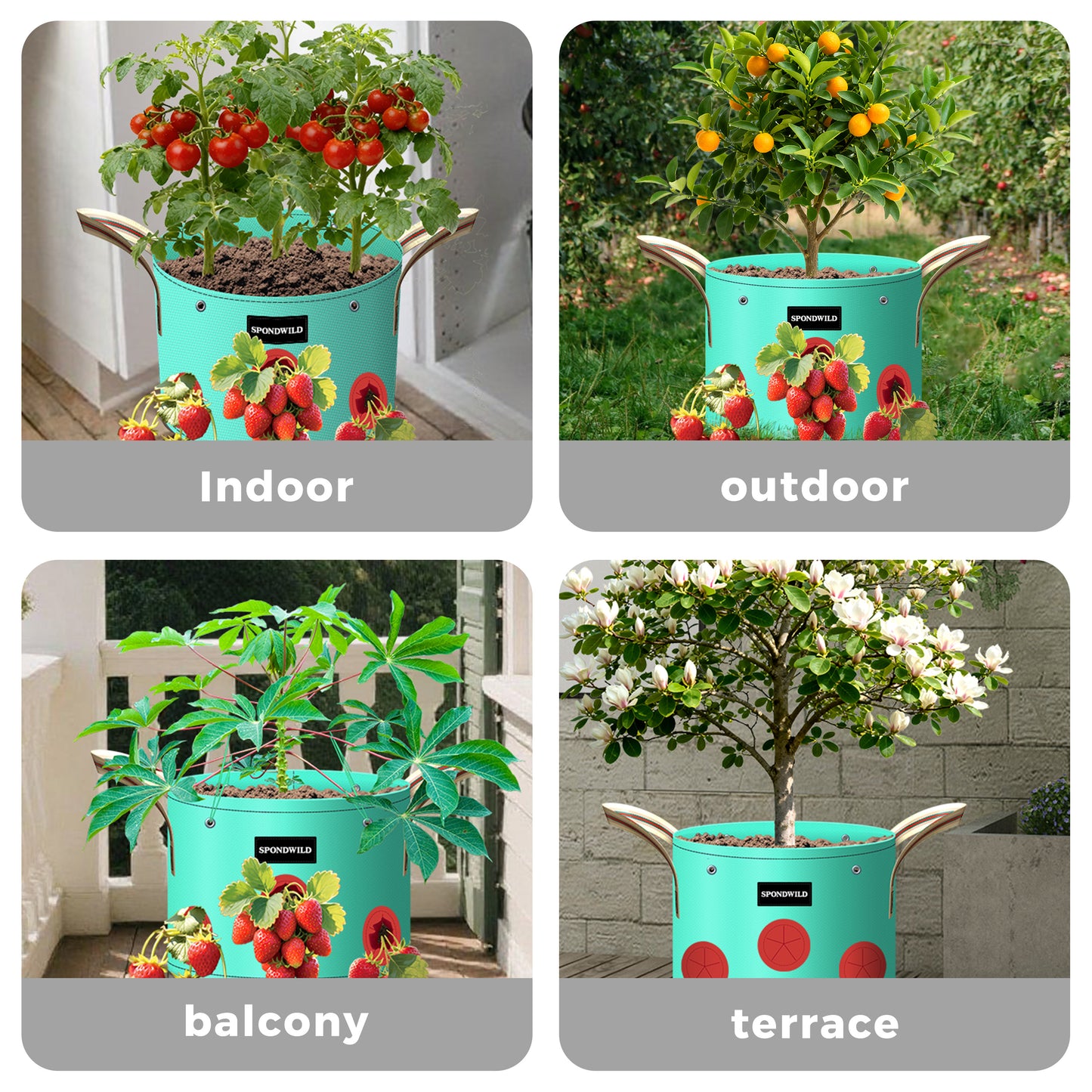 SPONDWILD 7 Pack Grow Bags Heavy Duty 180G Thickened PE Plant Pots with 8 Breathable Holes