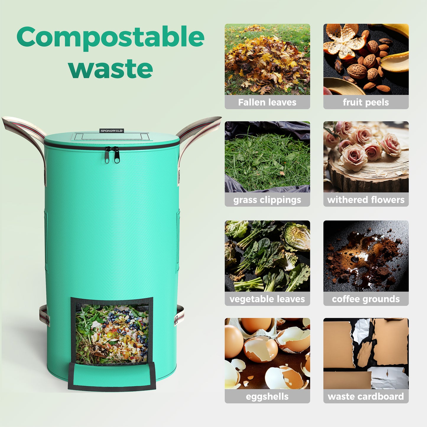 SPONDWILD 32 gallon Reusable Garden Yard Waste Bag – Breathable Thickened Reusable Lawn Bag, with 4 Handles for Easy Moving & Foldable Design, for Leaf & Miscellaneous Debris Collection(Green)