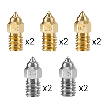 10pcs TWO TREES High-speed Nozzle for Creality Ender 7 (0.4mm Brass 2pcs, 0.6mm Brass 2pcs, 0.8mm Brass 2pcs, 0.6mm Chromium Zirconium Copper 2pcs, 0.8mm Chromium Zirconium Copper 2pcs)