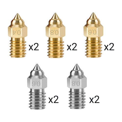 10pcs TWO TREES High-speed Nozzle for Creality Ender 7 (0.4mm Brass 2pcs, 0.6mm Brass 2pcs, 0.8mm Brass 2pcs, 0.6mm Chromium Zirconium Copper 2pcs, 0.8mm Chromium Zirconium Copper 2pcs)