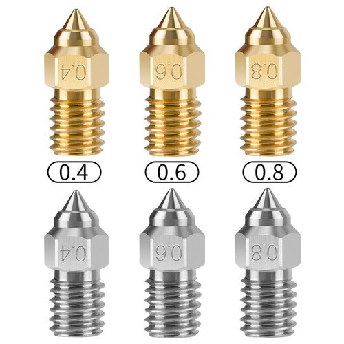 10pcs TWO TREES High-speed Nozzle for Creality Ender 7 (0.4mm Brass 2pcs, 0.6mm Brass 2pcs, 0.8mm Brass 2pcs, 0.6mm Chromium Zirconium Copper 2pcs, 0.8mm Chromium Zirconium Copper 2pcs)