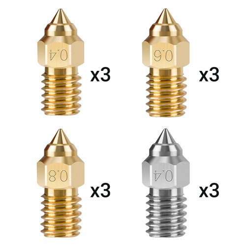 12pcs TWO TREES High Speed Nozzle for Creality Ender-7 (0.4mm Brass 3pcs, 0.6mm Brass 3pcs, 0.8mm Brass 3pcs, 0.4mm Chromium Zirconium Copper 3pcs)