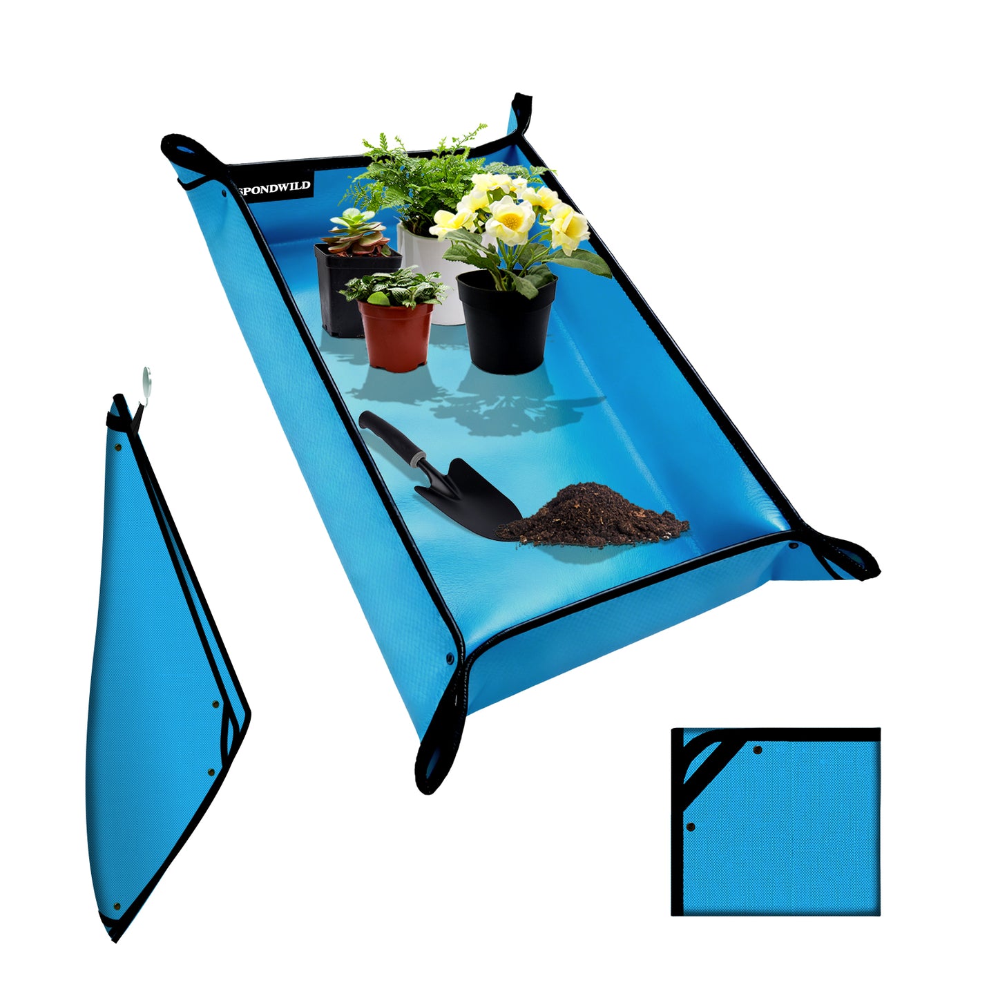SPONDWILD Large Plant Transplanting Mat - PVC-Blue Thickened Waterproof Potting Mat, Succulent Gardening Mat, Portable Repotting Mat for Mess Control