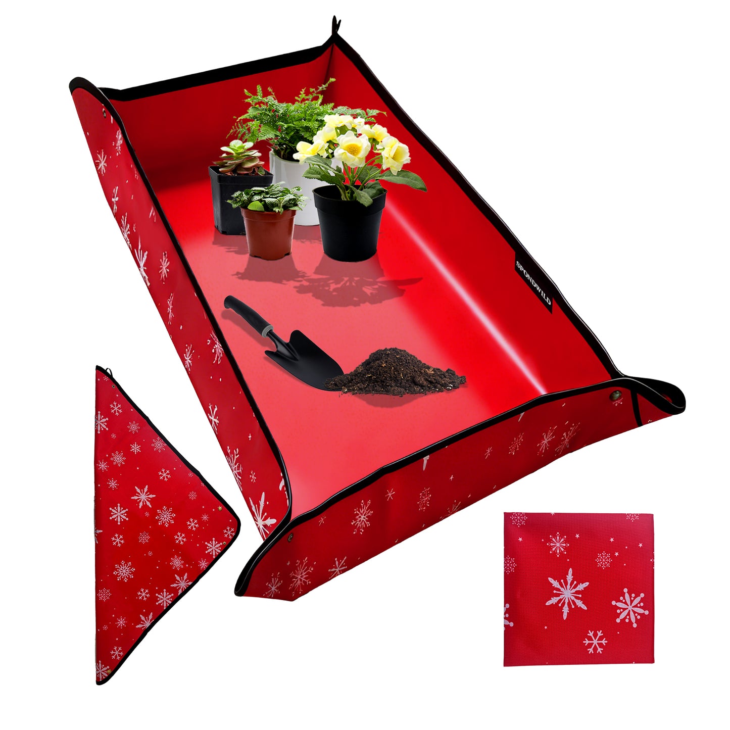 SPONDWILD Large Plant Transplanting Mat - PVC-Red Snowflake Thickened Waterproof Potting Mat, Succulent Gardening Mat, Portable Repotting Mat for Mess Control