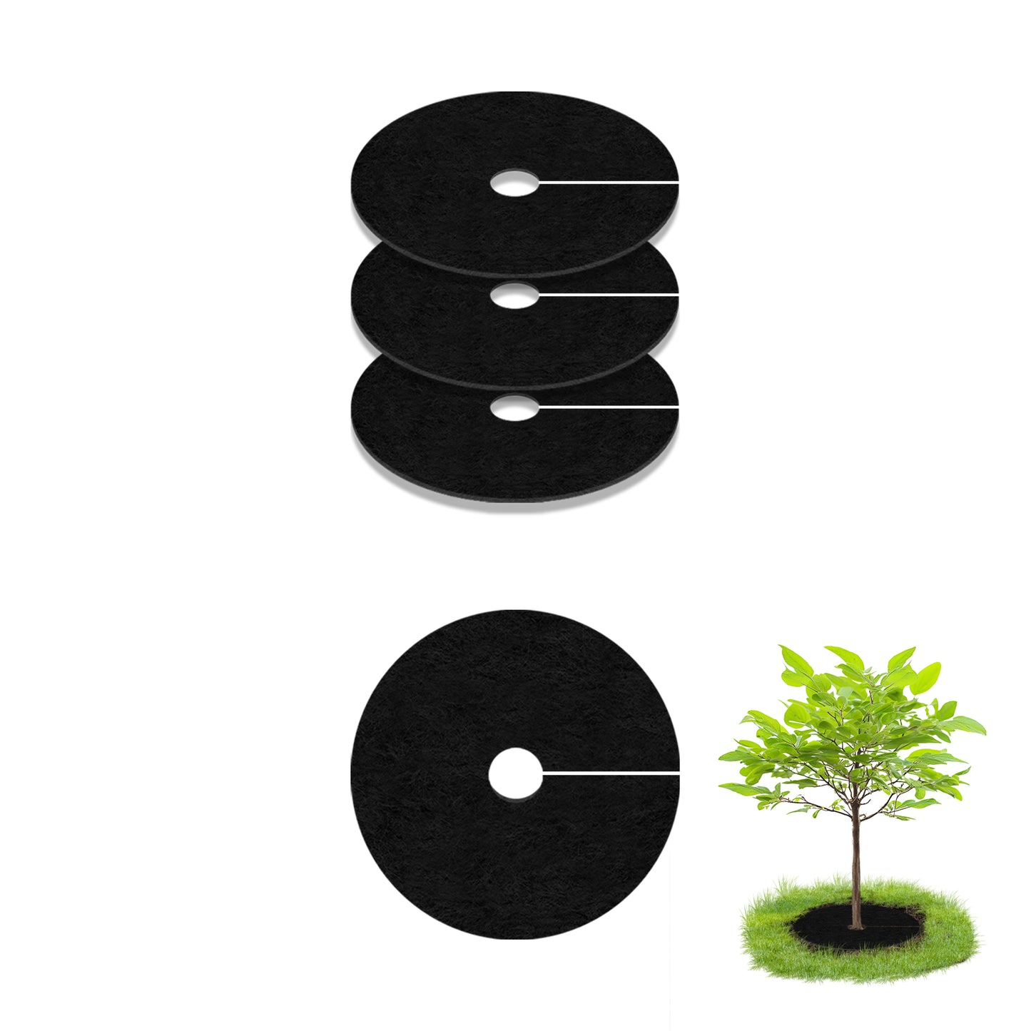 SPONDWILD 3 Pack 24.41" Mulch Tree Ring,Non-Woven Tree Mulch Ring,Reusable Tree Ring Mulch Mat,Degradable Weed Control Fabric Mat for Landscaping Weed Control Root Protection,Tree Barrier Ring